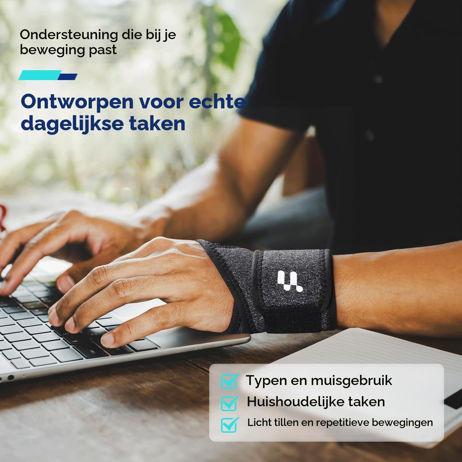 Thumbnail 5 de Fitomo SKPW4 polsbandages met duimopening, verstelbaar en zwart