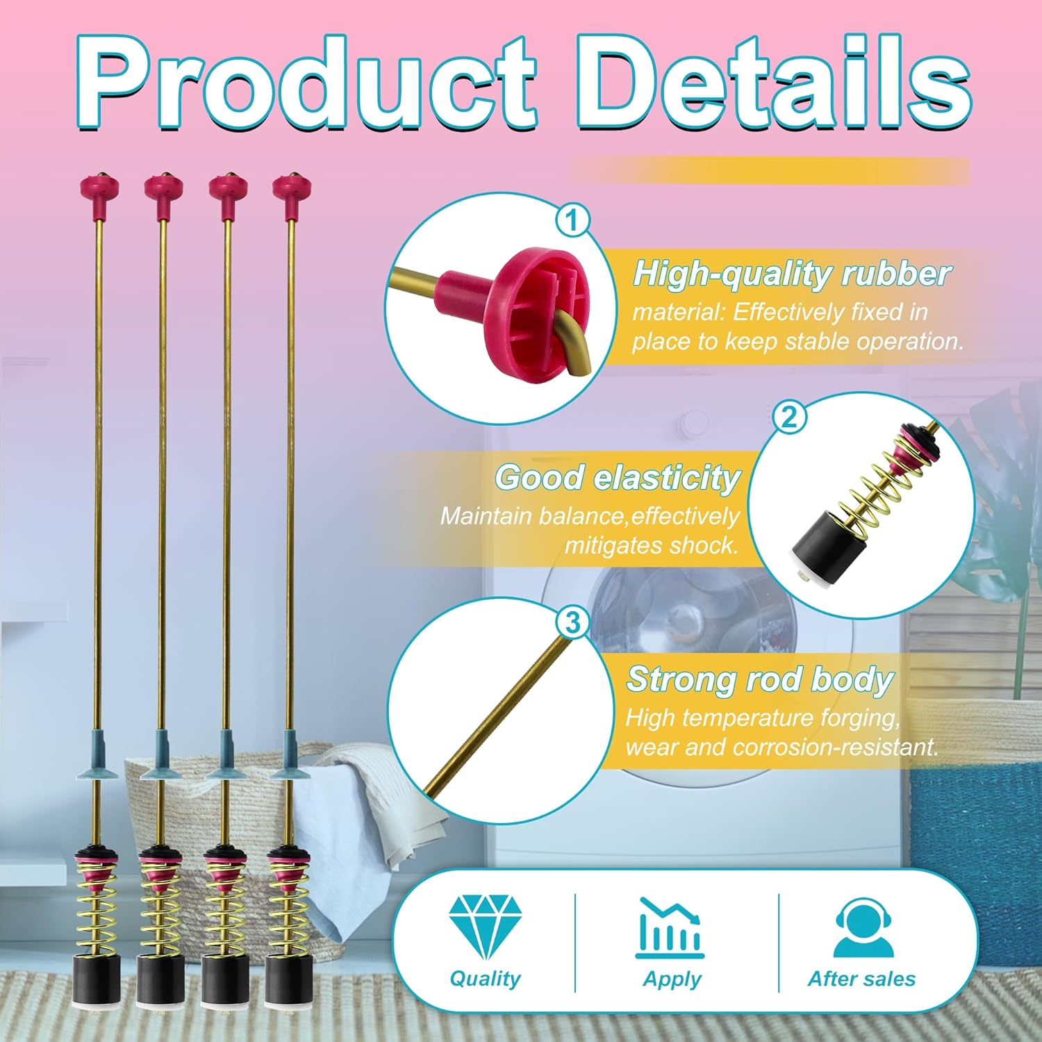 Thumbnail 3 de Vypart DC97-16350U/DC97-16350T Washer Suspension Rods, 4-Piece Stainless Steel