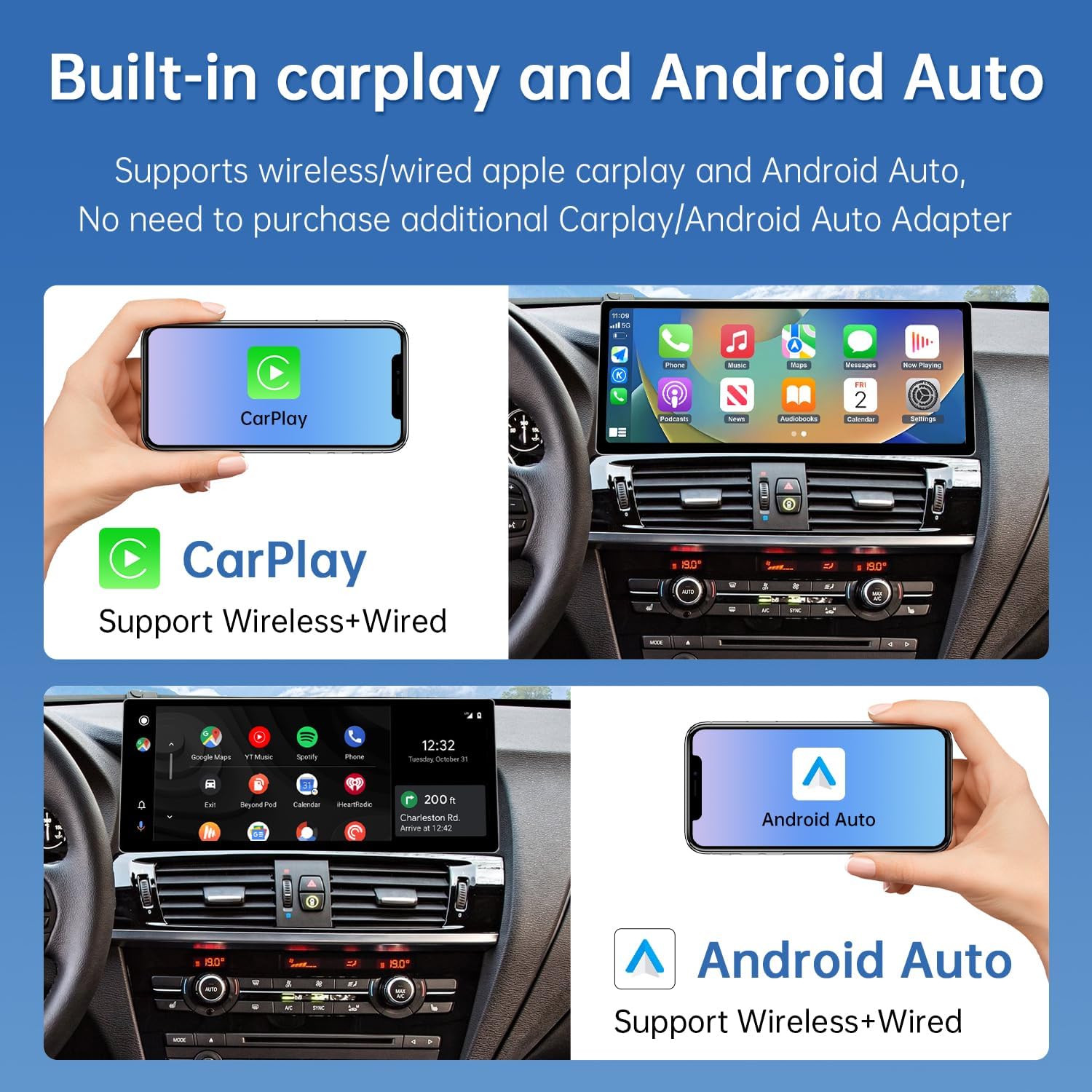 Detalle 2 de Road Top CarPlay Autoradio da 12,3” per BMW X3/X4 F25-F26 (NBT 2013-2016) con cornice stretta