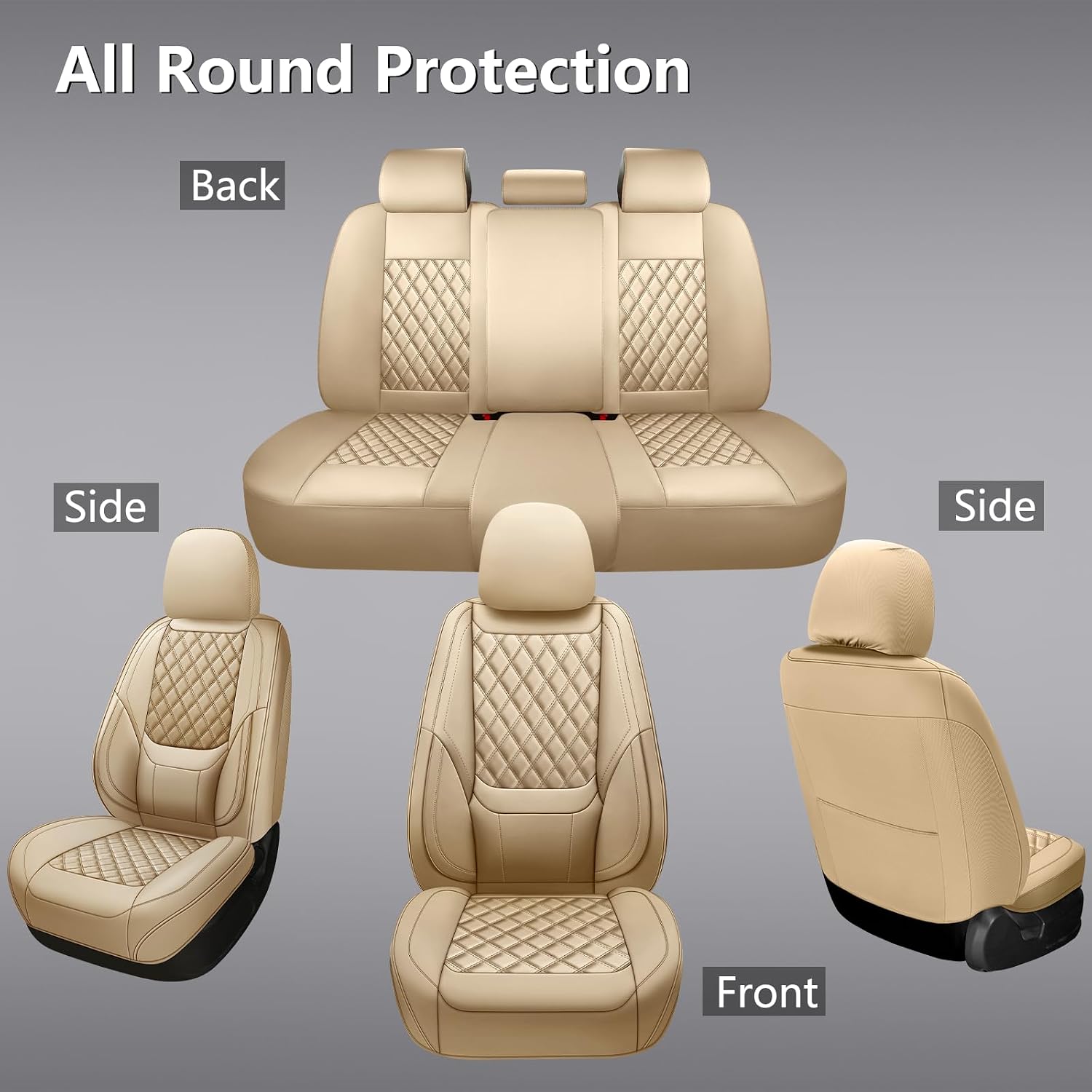 Detalle de CHOCMONS Car Seat Covers Full Set (Universal Fit) in Beige — Faux Leather Waterproof Protectors for 5-Seat Cars, SUVs & Trucks