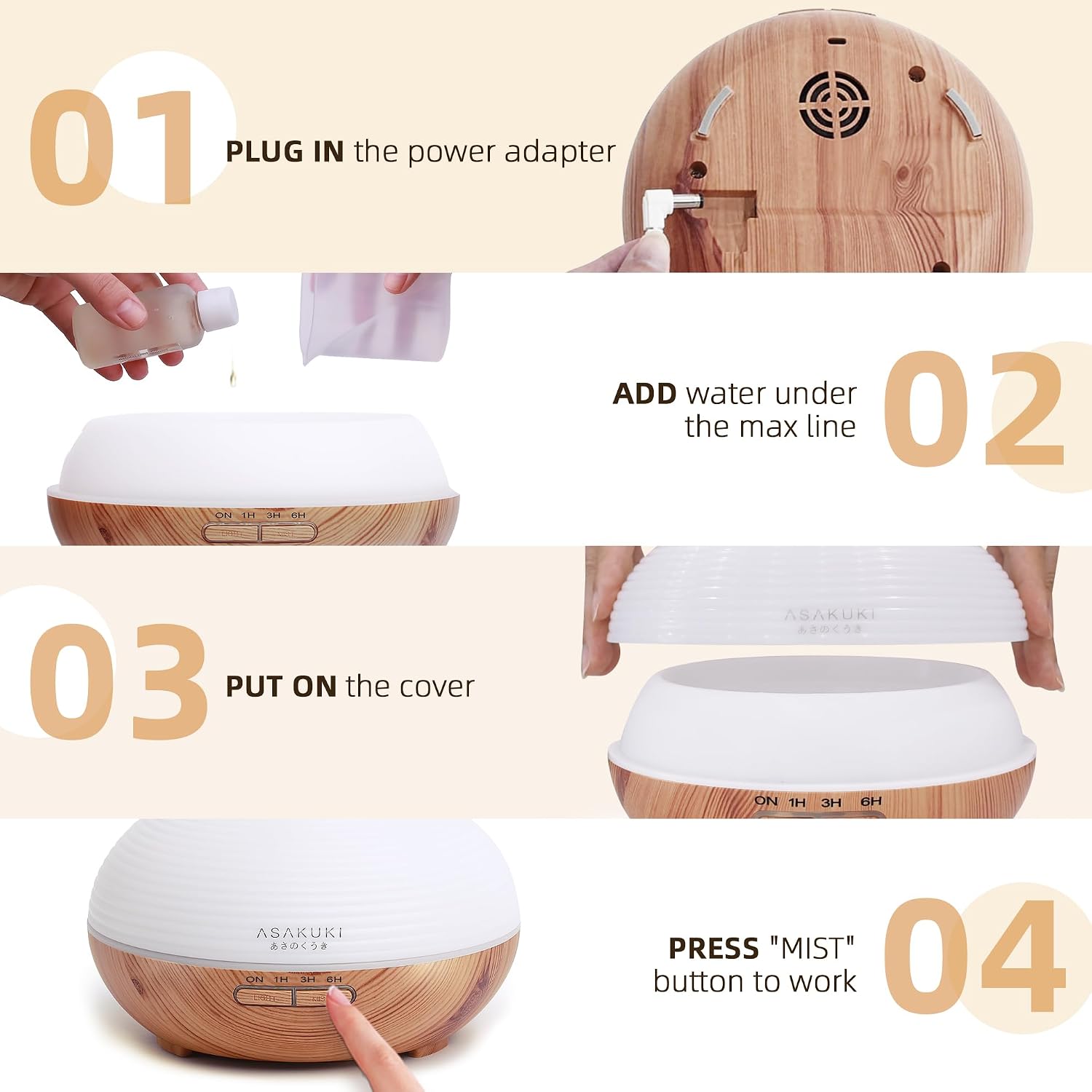 Thumbnail 6 de ASAKUKI 300ml Essential Oil Diffuser