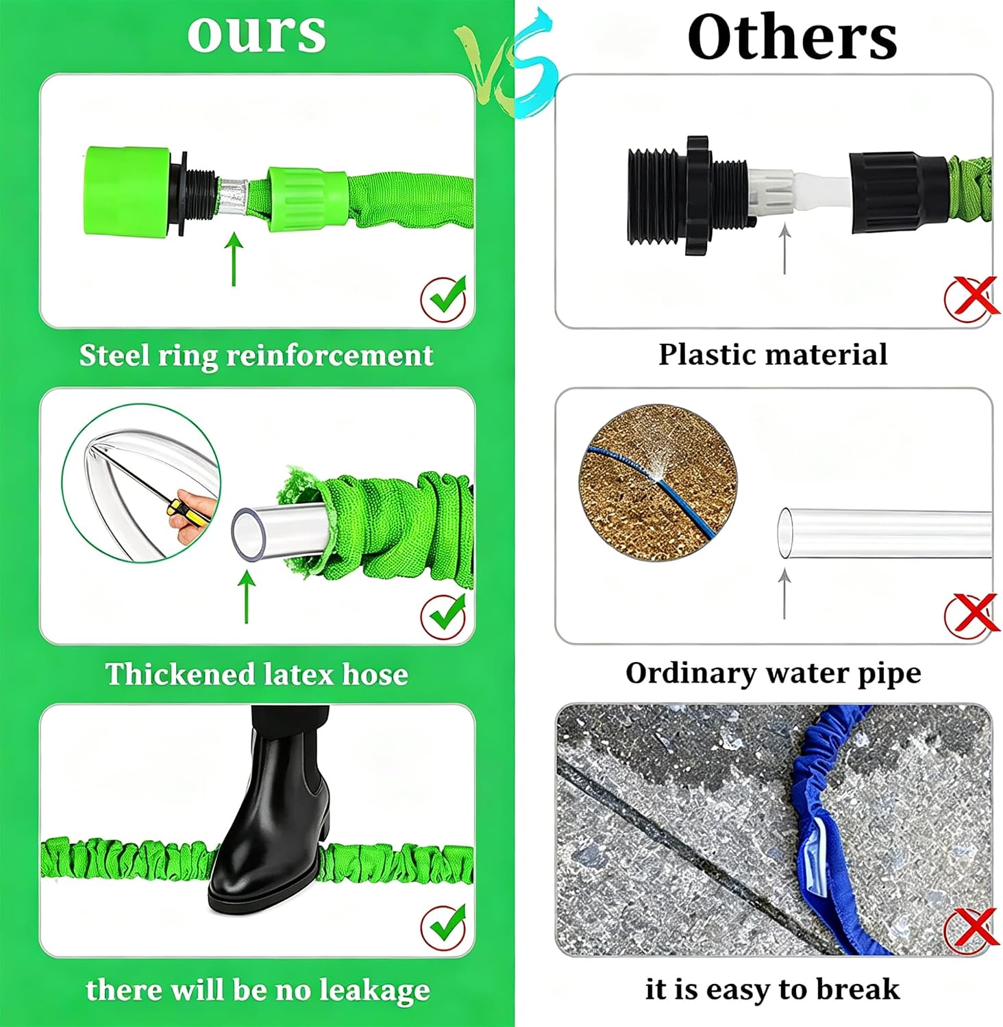 Detalle 2 de CLMCL 125ft Expandable Garden Hose with 8-Pattern Spray Nozzle, Green