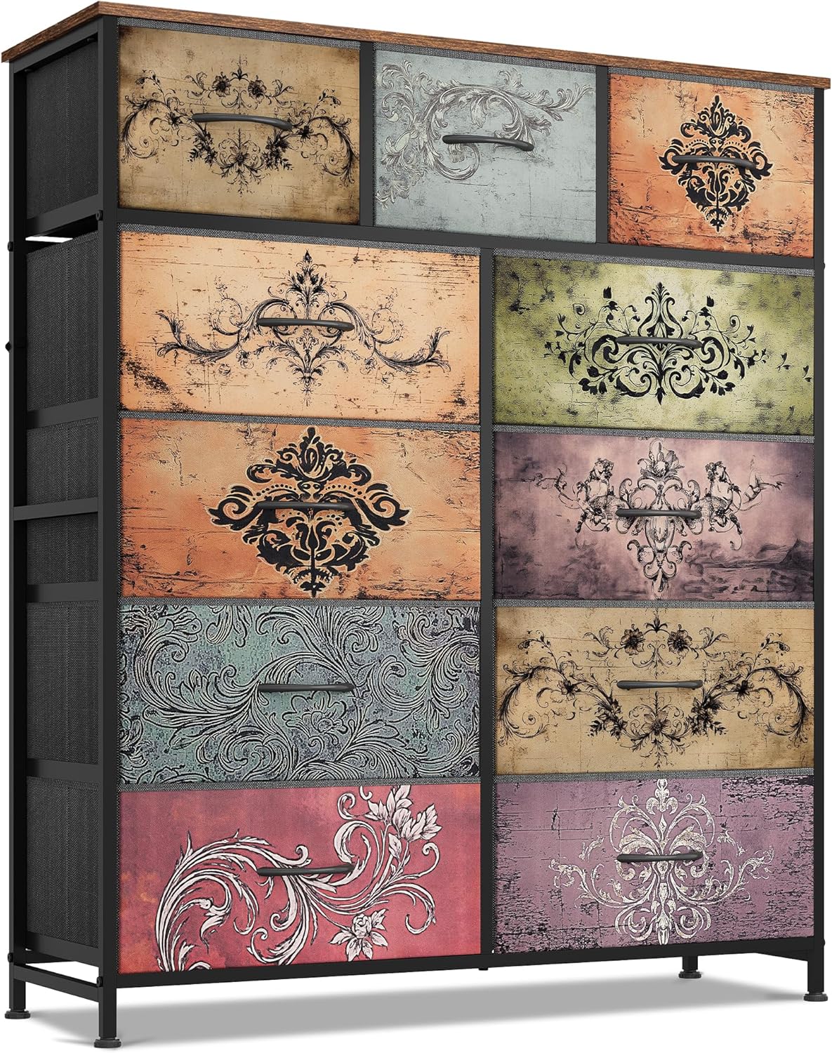 Detalle de WLIVE Tall Dresser, 11-Drawer Fabric Storage Chest with Wood Top, Pattern