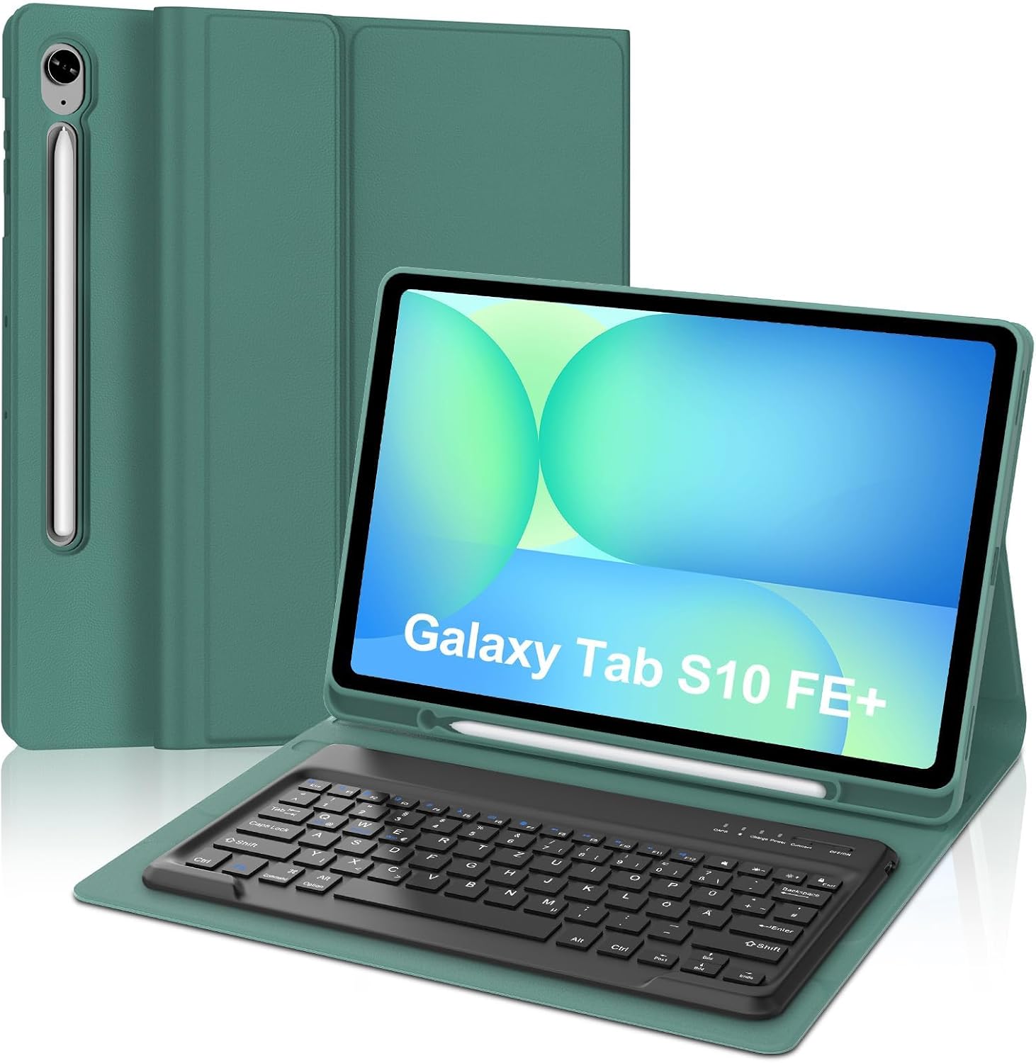 Detalle de WAVATA Tastaturhülle für Samsung Galaxy Tab S10 FE+ Plus 13,1 Zoll (2025) – magnetische, abnehmbare Bluetooth-Tastatur, QWERTZ, Dunkelgrün