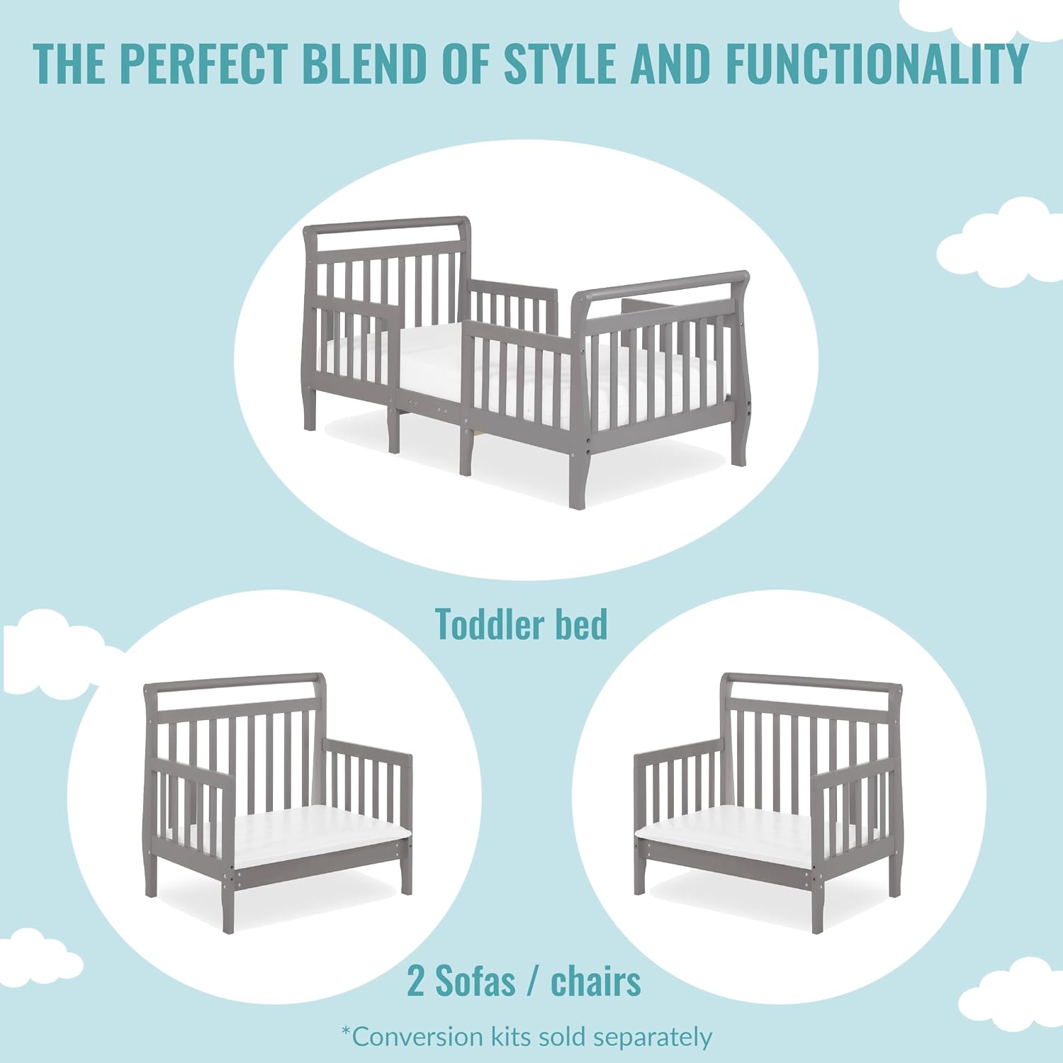 Detalle 2 de Dream On Me Emma 649-SGY Convertible Toddler Bed, Storm Grey Pinewood