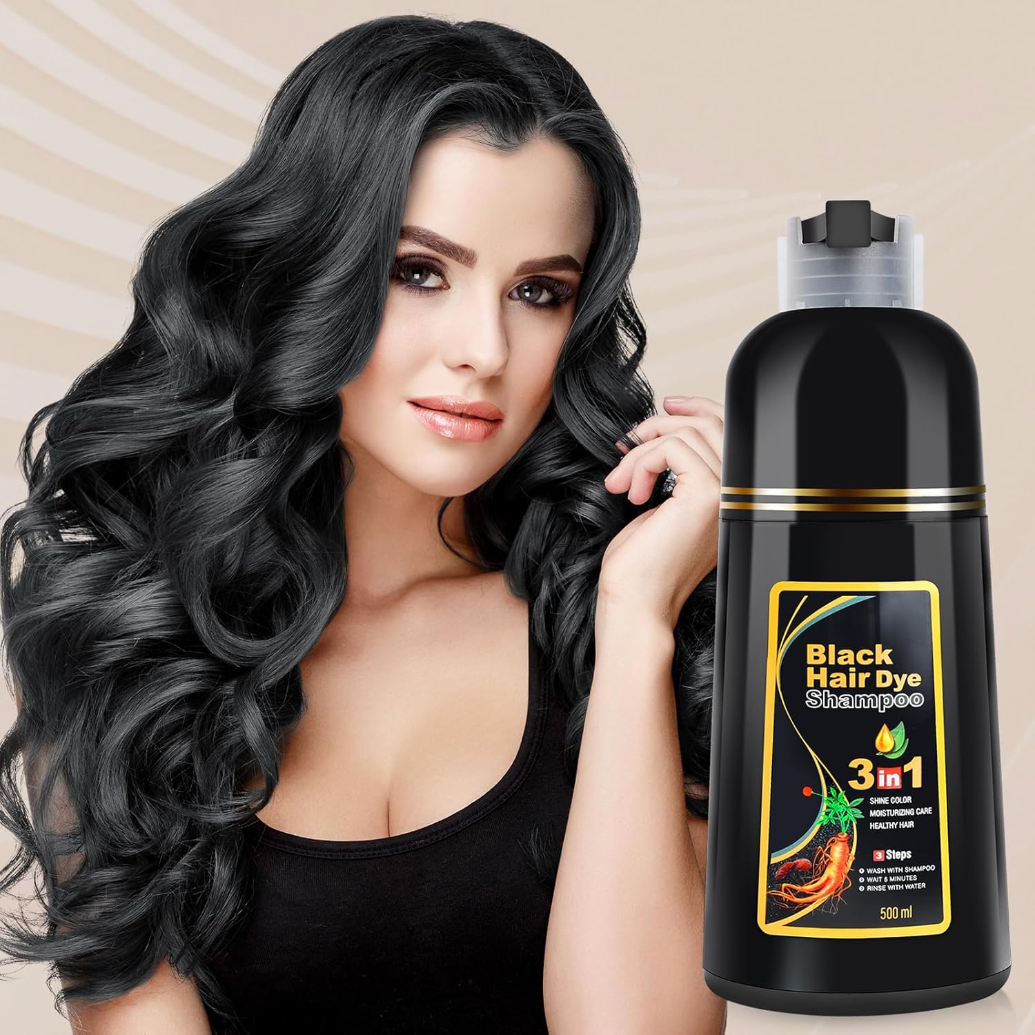 Thumbnail 5 de Black Hair Dye Shampoo 3-in-1 – schwarzes Haarfärbeshampoo mit Ginseng-Extrakt (500 ml)