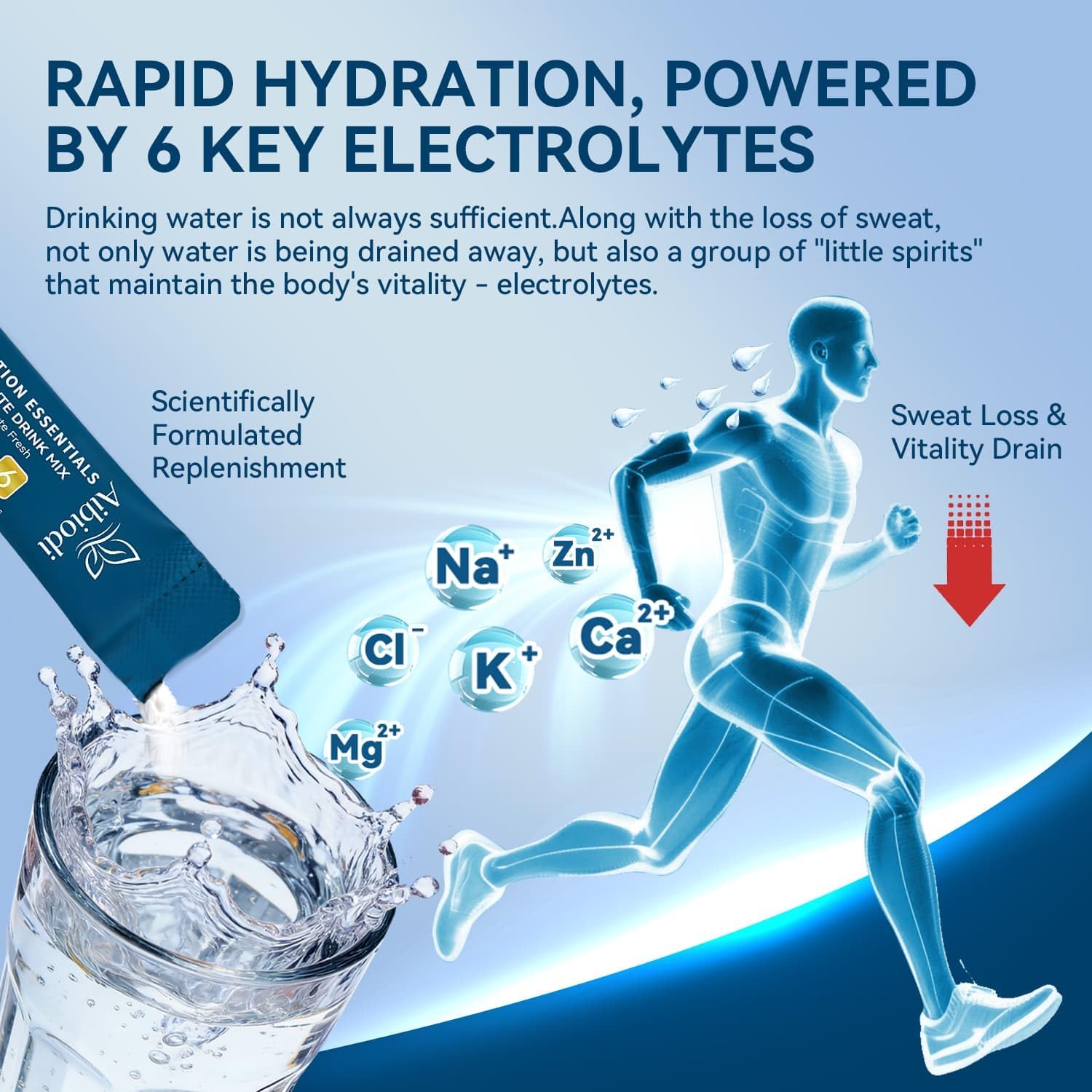 Detalle 2 de Aibiodi Electrolyte Powder Packets, Sugar-Free, Zero-Calorie, 24 Sticks