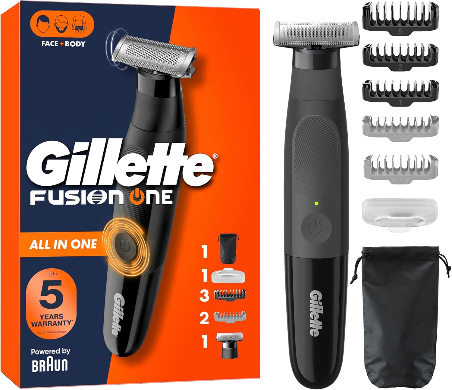 Detalle de Gillette Fusion One (série Fusion) — tondeuse et rasoir électrique homme hybride tout-en-un, tête pivotante, sans fil et étanche