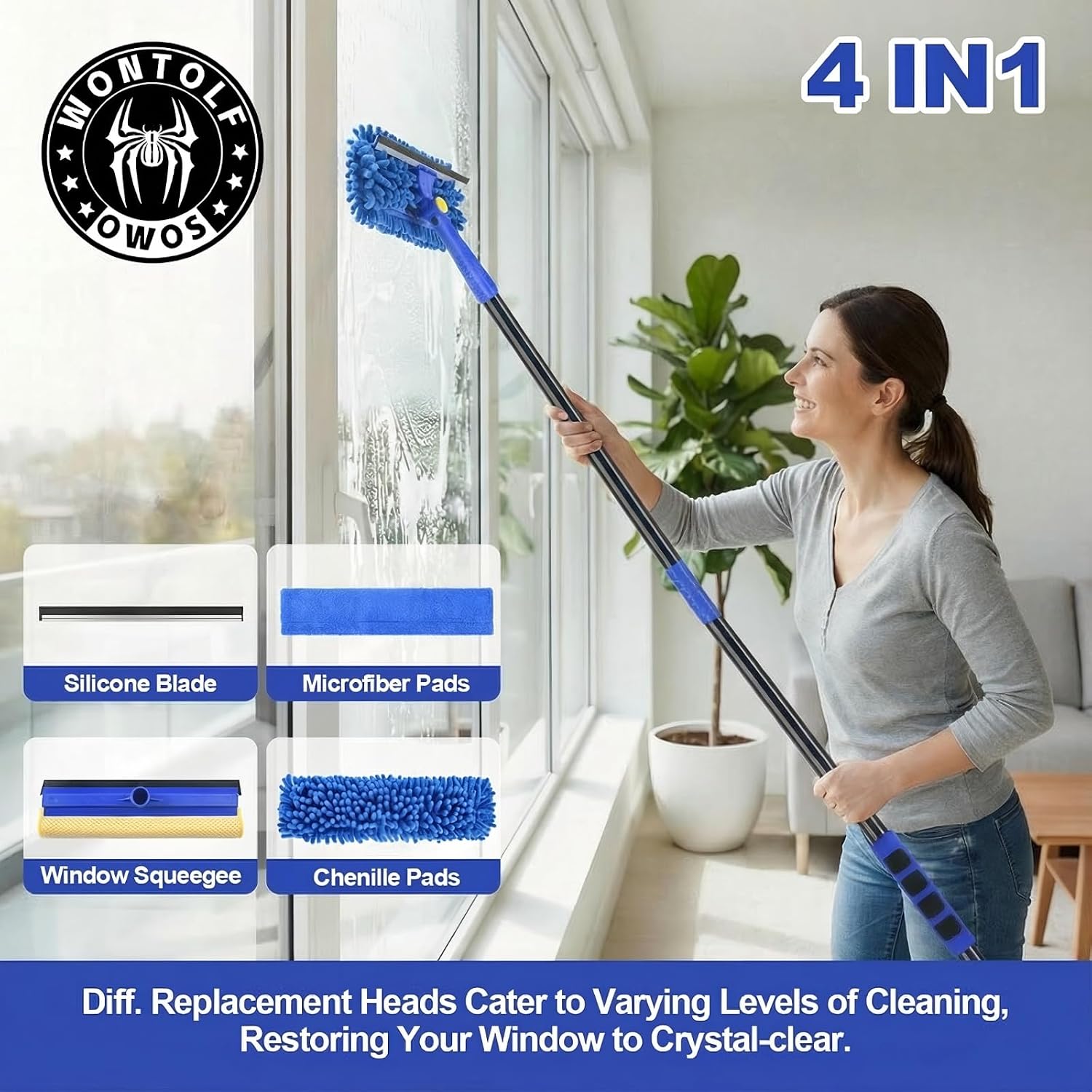 Detalle de Wontolf Window Squeegee, 79-Inch Extension Pole