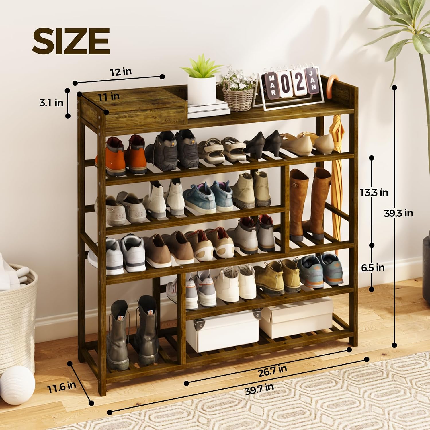 Detalle de Bamworld Shoe Rack Bamboo Organizer with Box