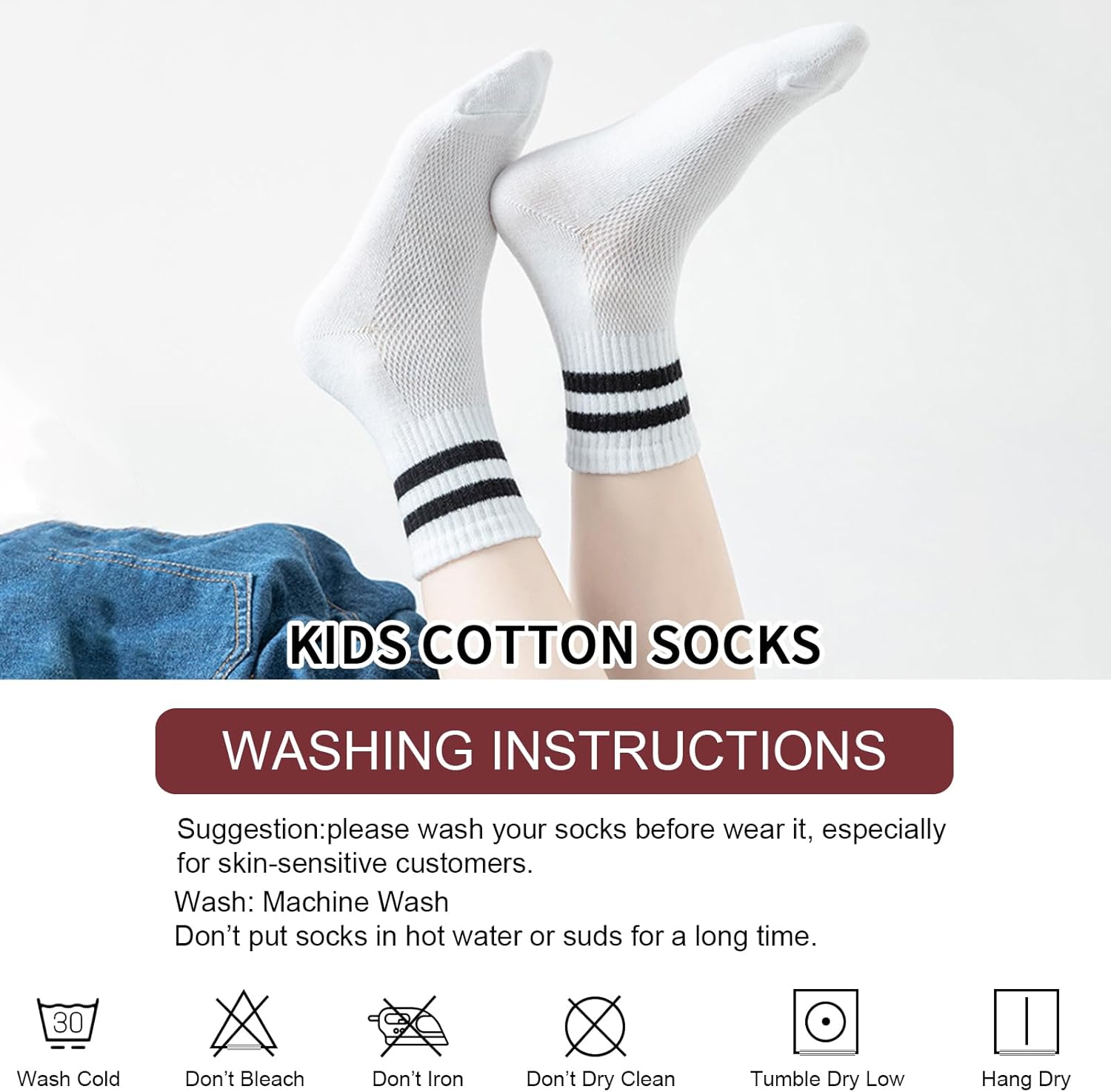 Thumbnail 6 de ouhos 6 Pairs School Socks (Age 6–12) – White/Black Cotton Rich Striped Crew Socks