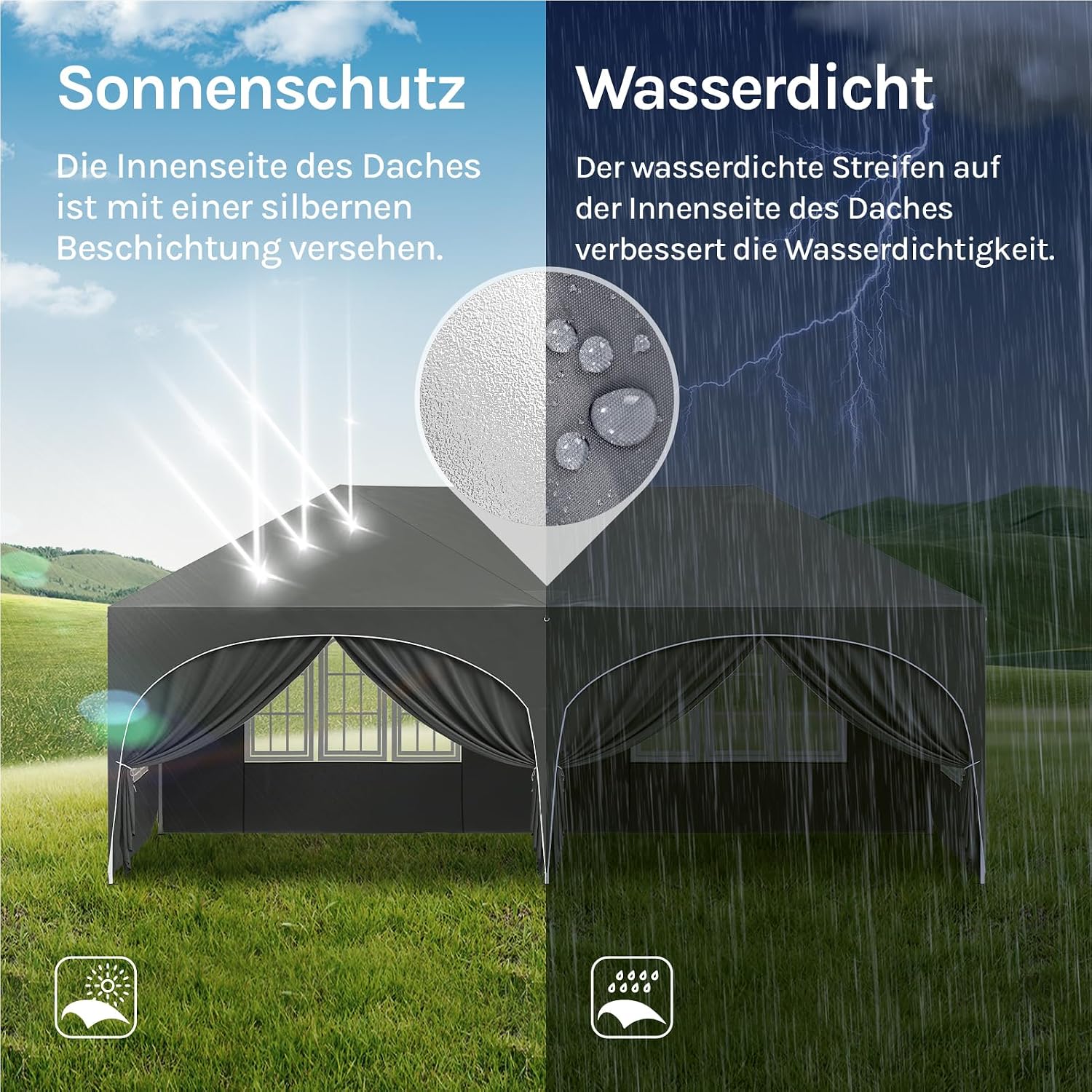 Detalle de WOLTU Pavillon 3x6 m – faltpavillon mit 6 Seitenwänden, UV-Schutz 50+, wasserabweisend, höhenverstellbar