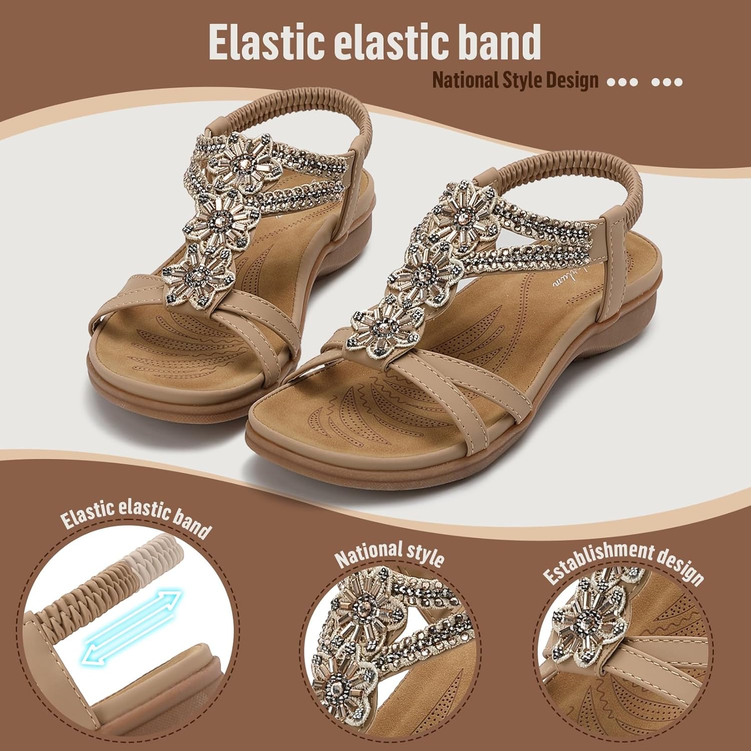 Thumbnail 4 de Littleplum Damen Sandalen Sommer Flach Sandalette Bohemia T-Strap