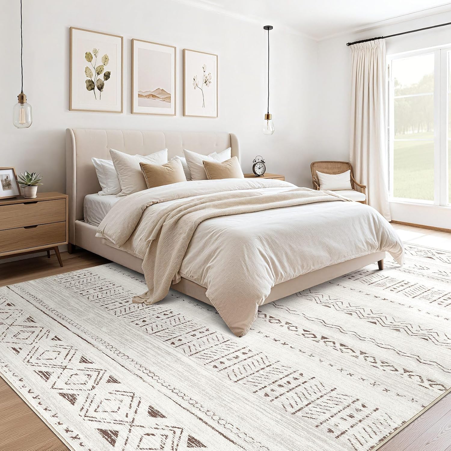 Detalle de Cotiled 10x12 Area Rug (Boho Washable) with Non-Slip Backing, Living Room Bedroom Dining Farmhouse Decor — L Brown/Cream