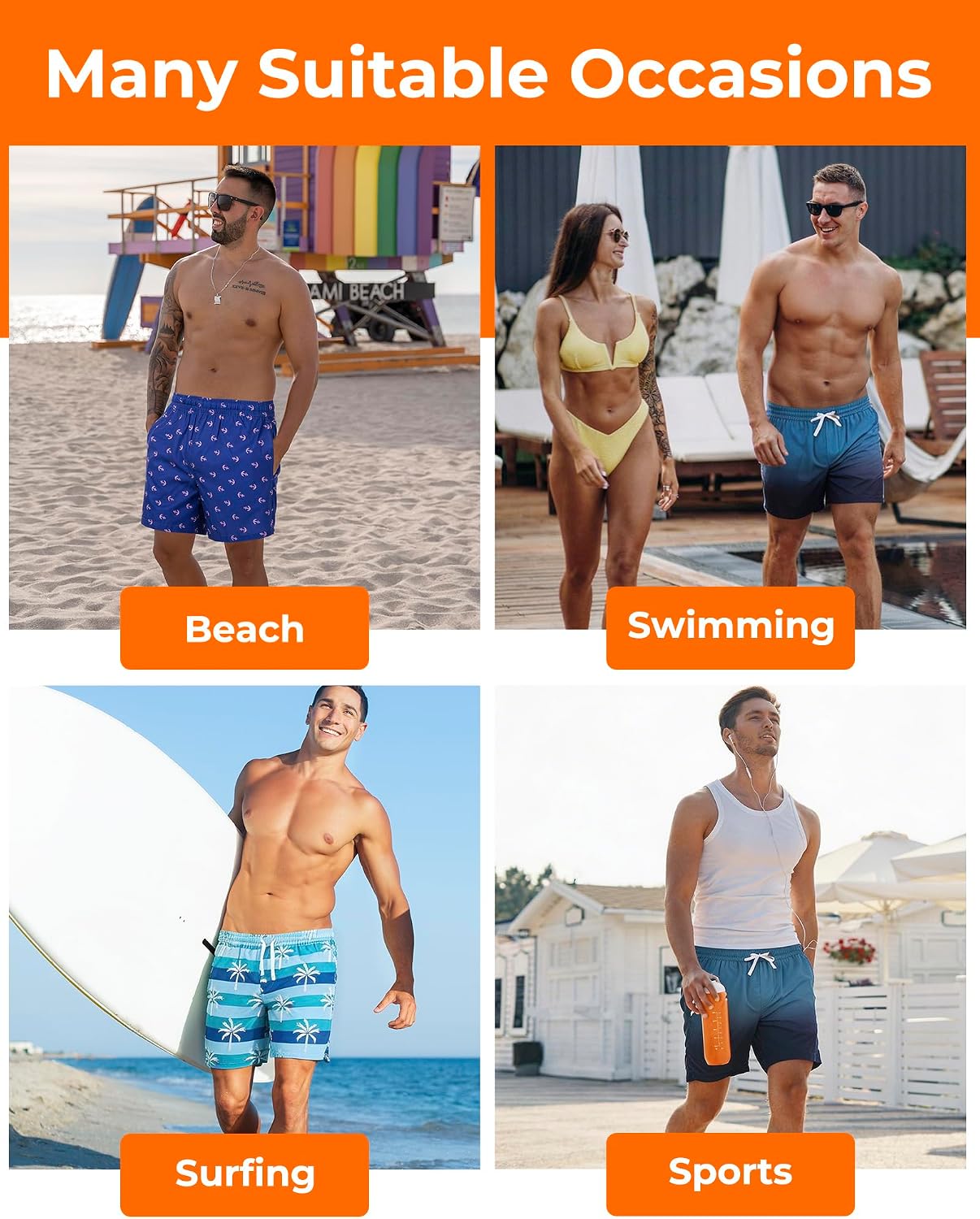 Thumbnail 6 de FreSprtti Men's 2-in-1 Swim Trunks with Quick-Dry Fabric and Deep Pockets