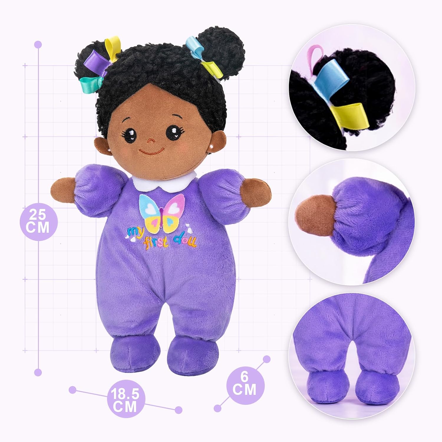 Detalle 2 de OUOZZZ 25cm Black Rag Doll – Washable Soft Baby Doll for Girls