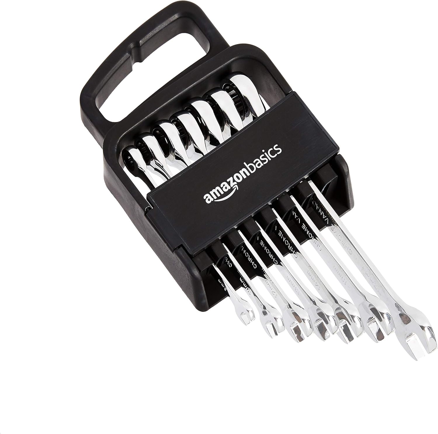 Detalle de Amazon Basics Ratcheting Wrench Spanner Set (7‑Piece, 8–17 mm) in Chrome Vanadium