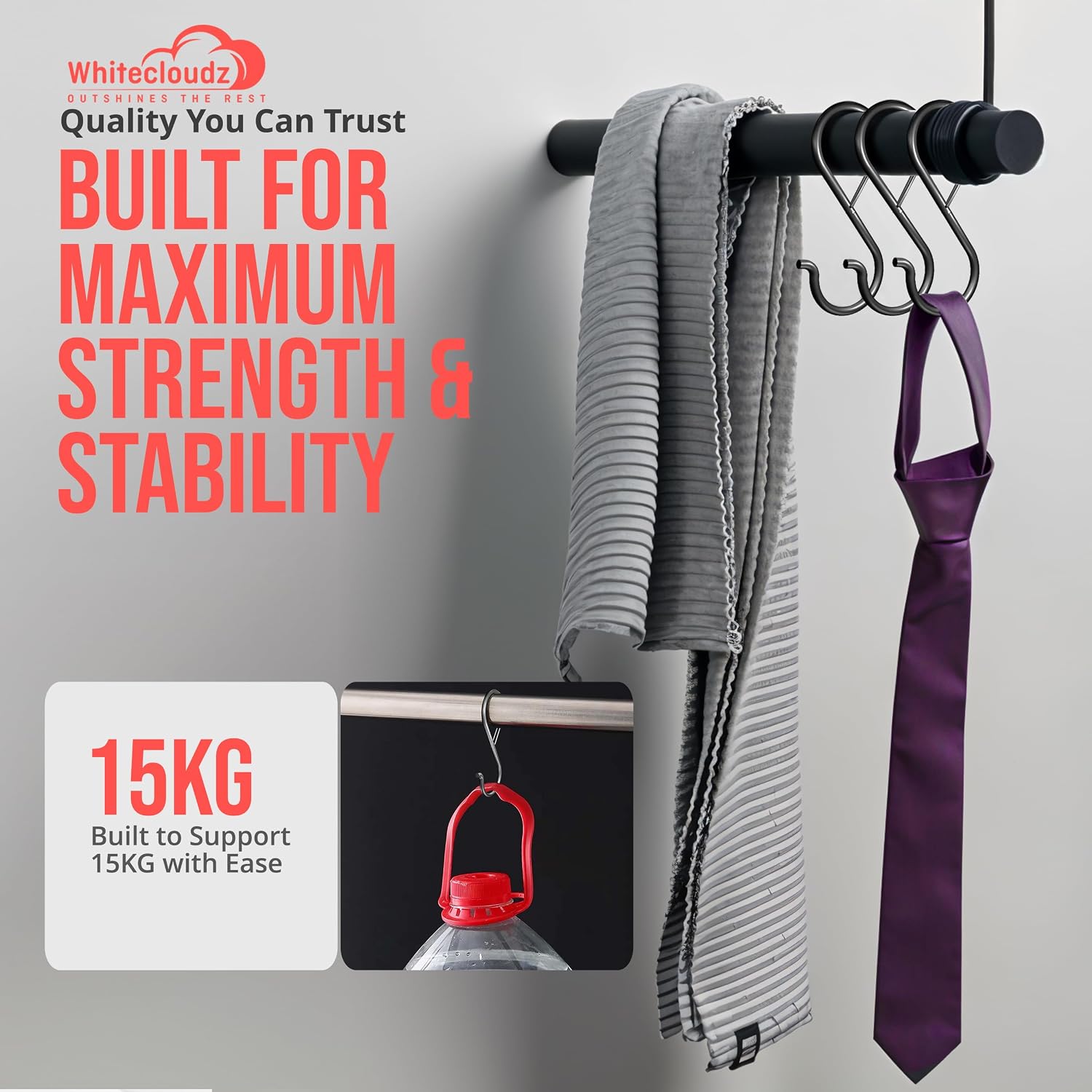 Thumbnail 2 de WHITECLOUDZ 10Pack Heavy Duty S Hooks with Safety Buckle – Wall & Ceiling Hanging Solutions (9.2cm)
