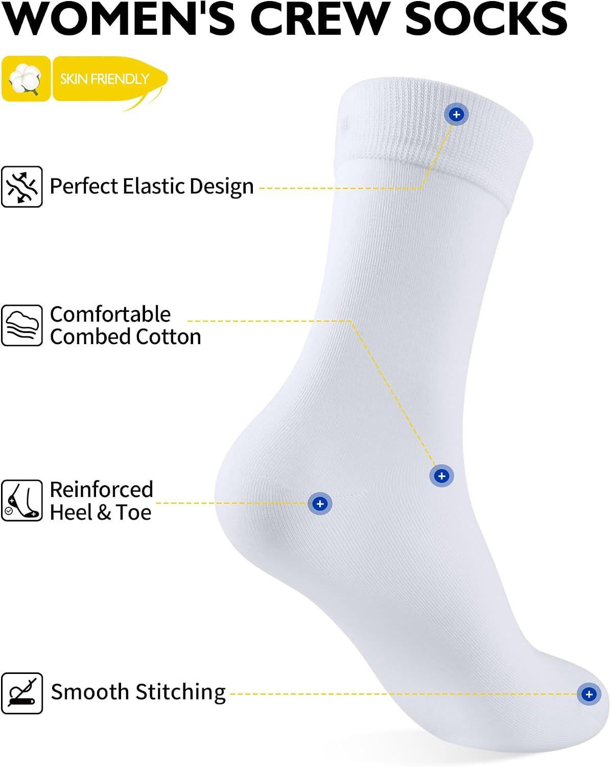 Detalle de CLOSEMATE Women's Thin Cotton Crew Socks 5P, Reinforced Heel & Toe