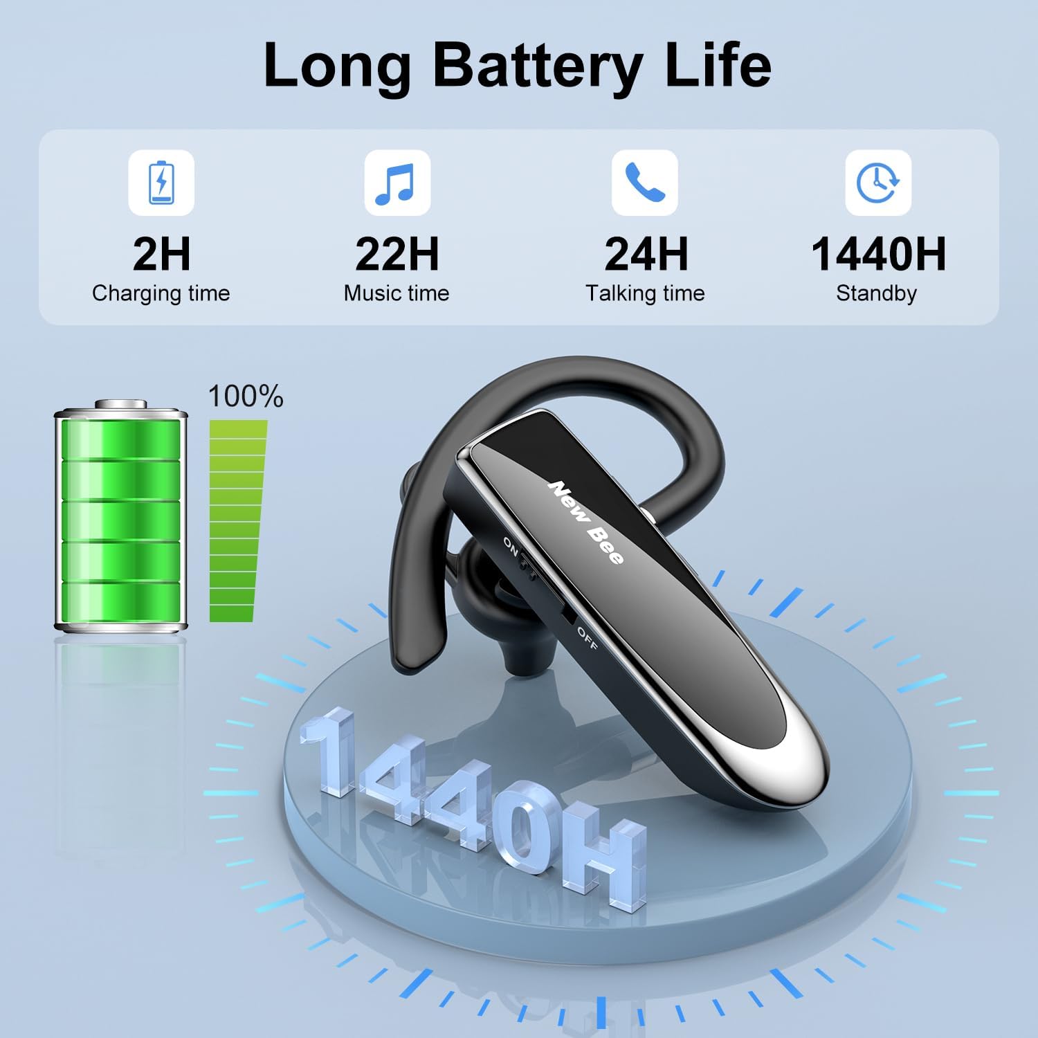 Detalle 2 de New Bee Handsfree Bluetooth Earpiece 60 Days Standby