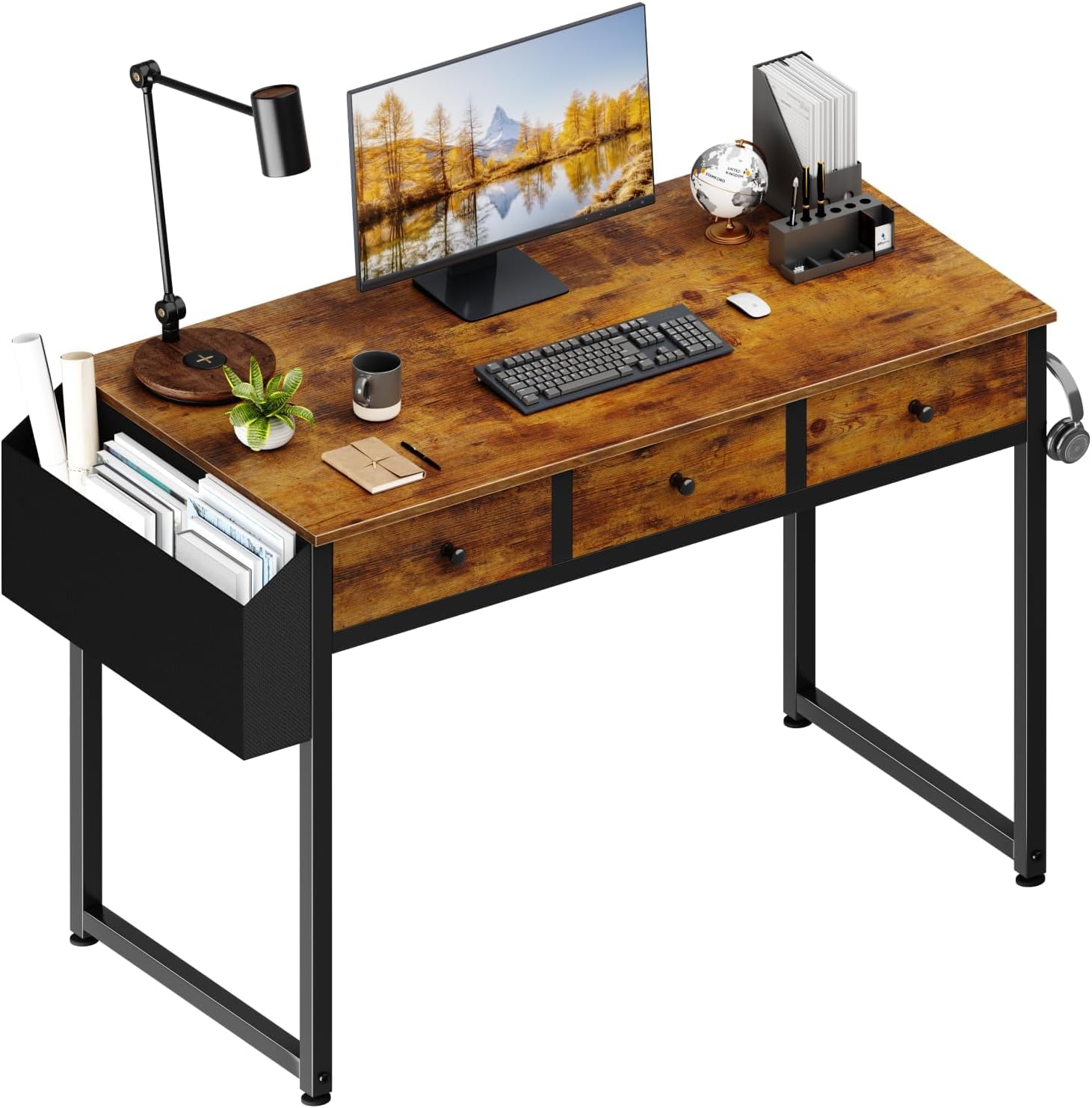 Detalle de Lufeiya LFY-PD3-Brown – biurko komputerowe z 3 szufladami, 100,1 cm