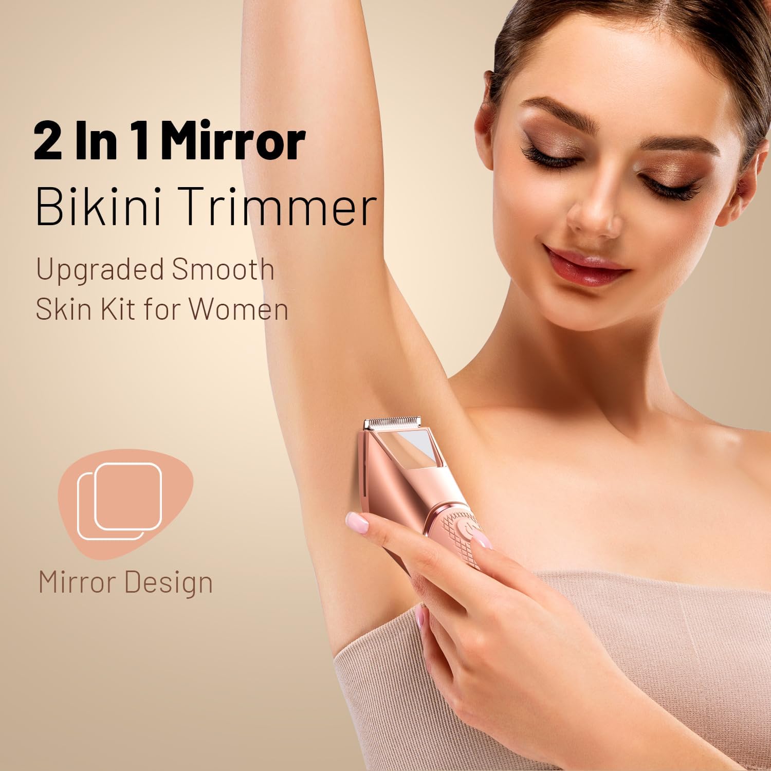 Detalle de Rechargeable Bikini Trimmer for Women: Body Groomer with Mirror, LED Light, and IPX7 Waterproof Design
