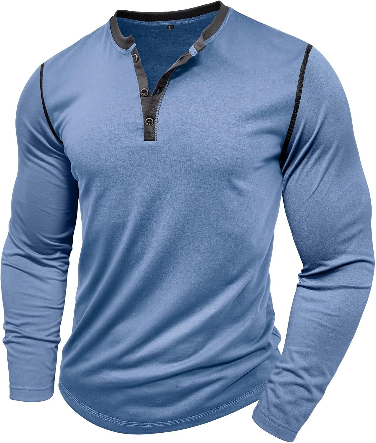 Detalle de Henley Shirt Herren Langarm T-Shirt mit V-Ausschnitt