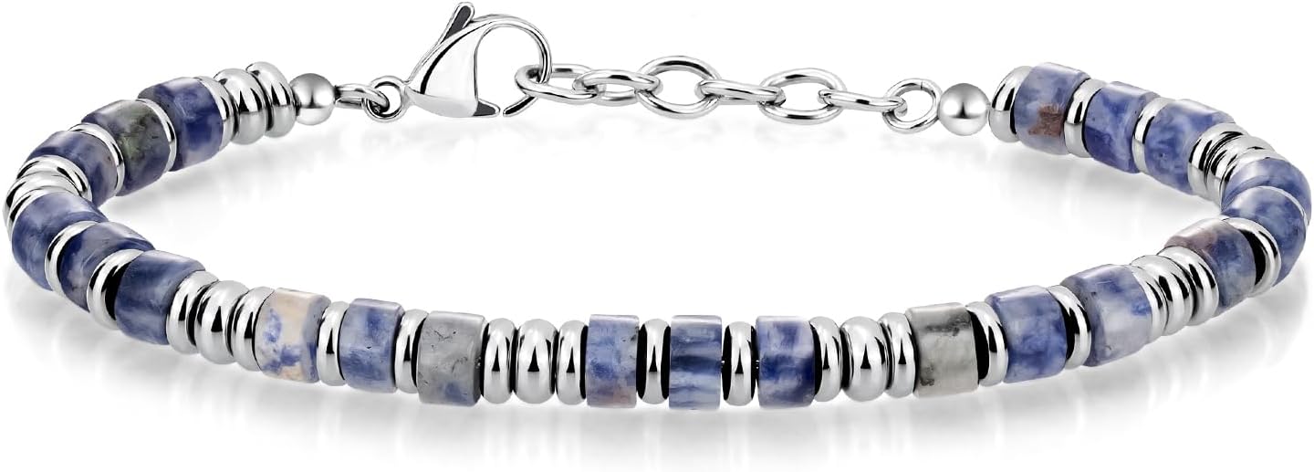 Detalle de Boho Bracciale Uomo con Perline in Acciaio Inox – Design Fatto a Mano, Regolabile