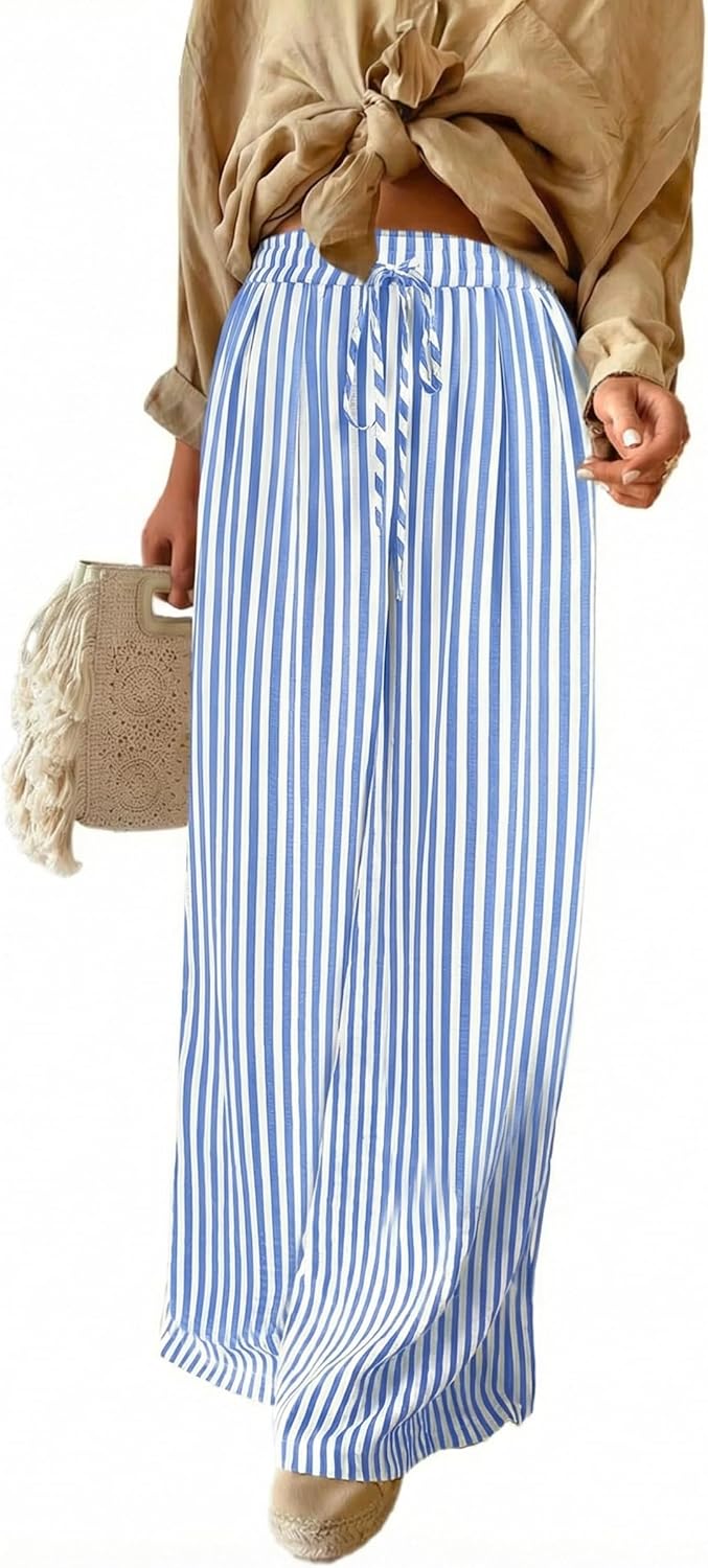 Thumbnail 6 de Acelitt Women Casual Drawstring Elastic Waist Striped Wide-Leg Pants with Pockets (S–XXL)