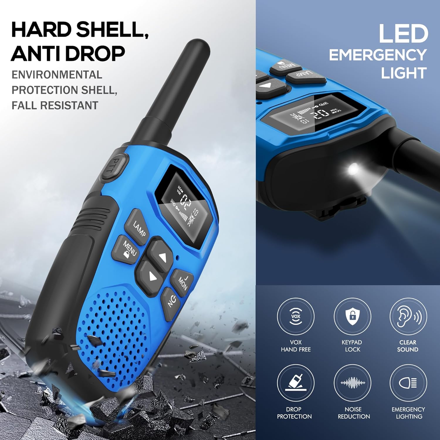 Thumbnail 6 de NXGKET Long Range Walkie Talkies for Adults & Kids (4-Pack) with Rechargeable Li-ion, VOX and LED Flashlight