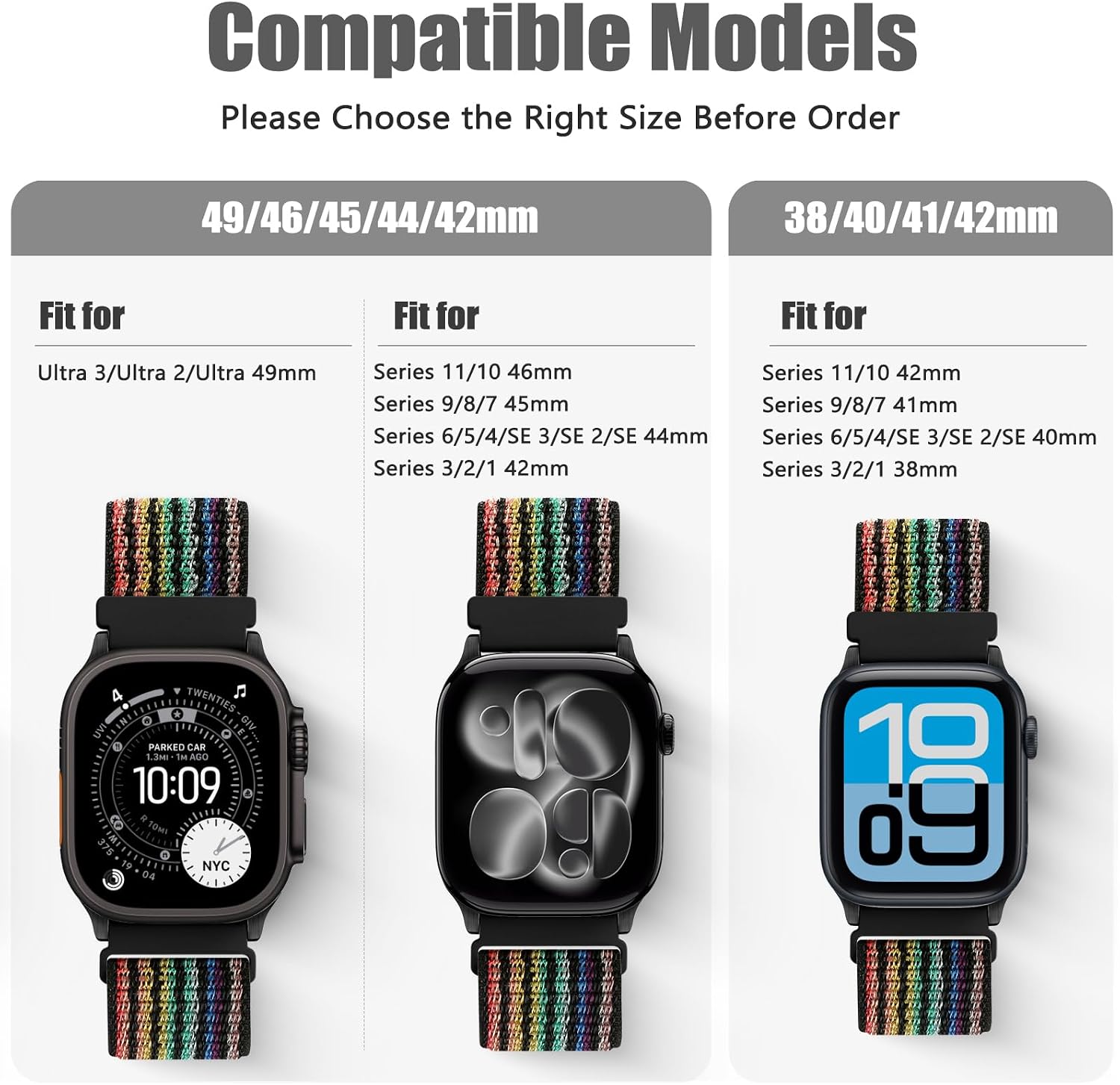 Detalle de Runostrich Nylon Sport Strap for Apple Watch (49mm–38mm) – 2 Pack, Adjustable Solo Loop