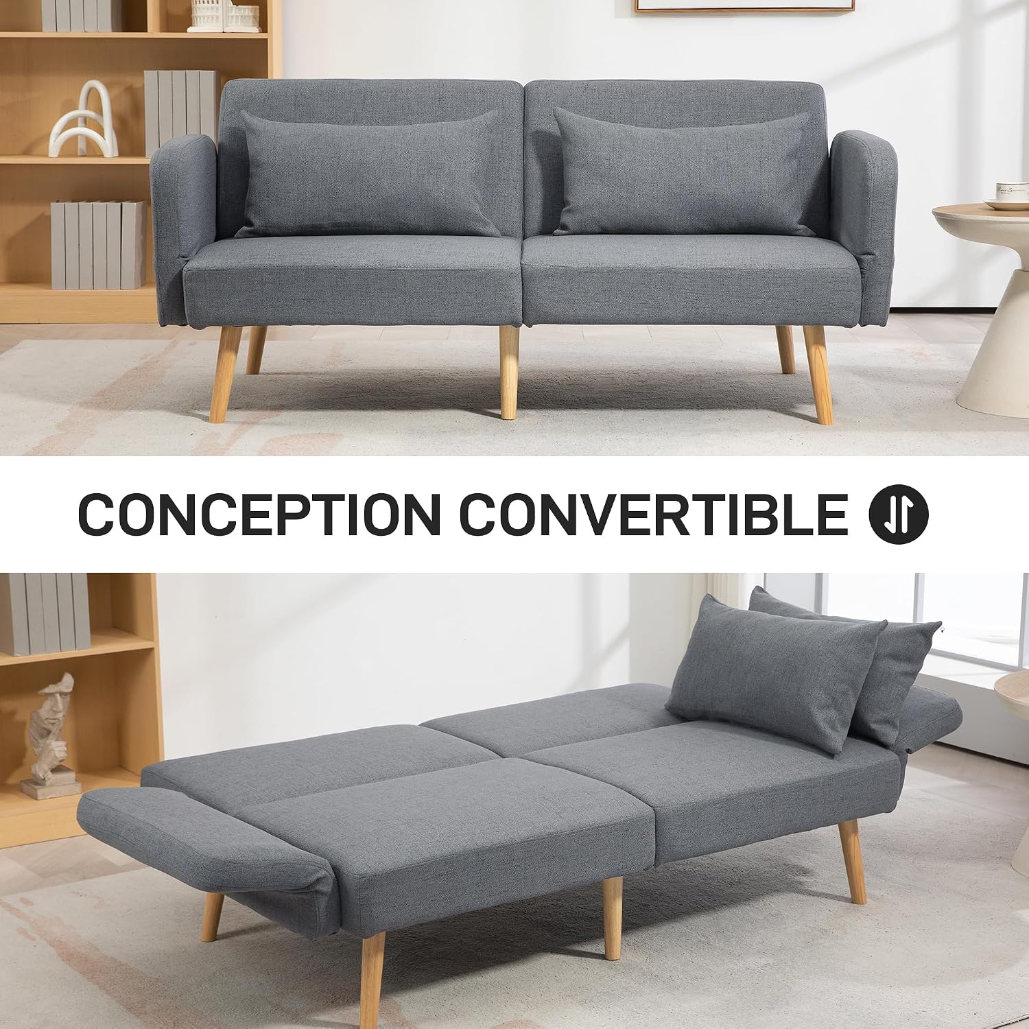 Thumbnail 3 de HOMCOM Canapé Convertible 3 Places Gris