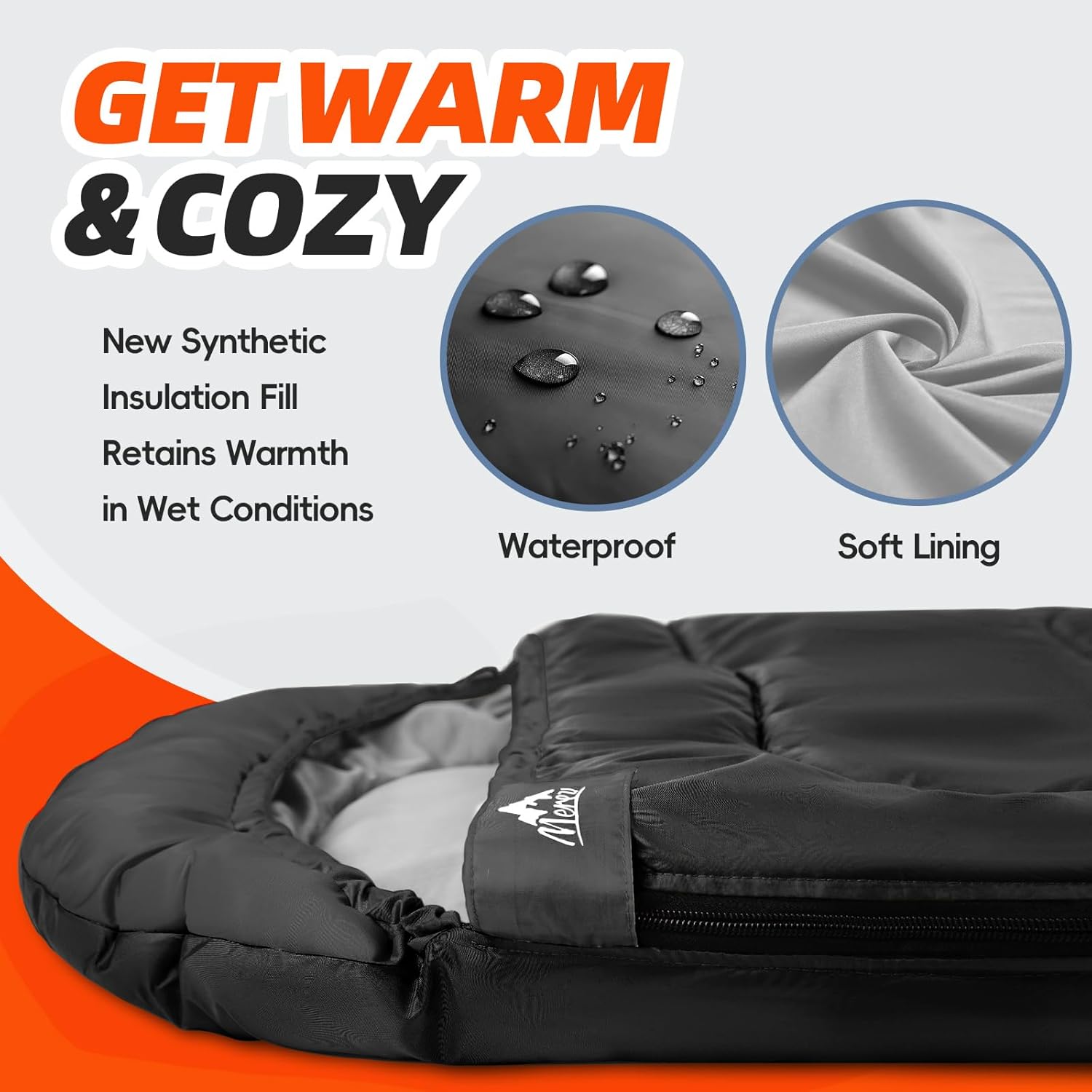 Thumbnail 2 de MEREZA Sleeping Bags XL for Men & Women: Large Wide, 3-4 Season Camping Bag with Compression Sack
