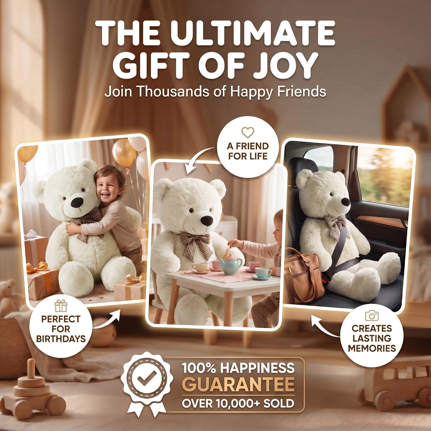 Thumbnail 5 de Feluna Giant Teddy Bear XXL 120 cm, white plush bear with tartan bow