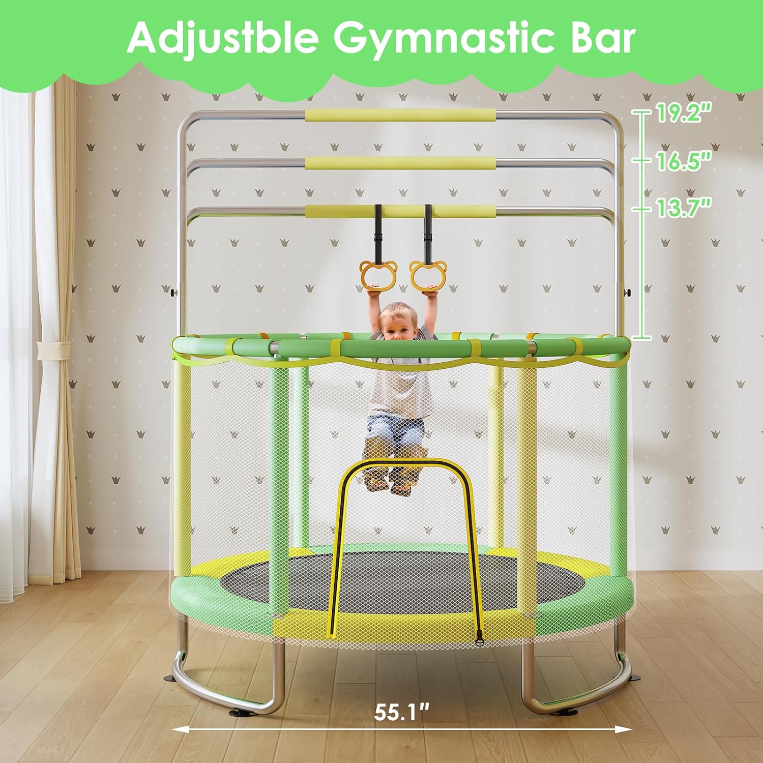 Thumbnail 4 de Trampoline for Kids: Upgrade Full Anti-Rust 440lbs Toddler Trampoline with Net and Adjustable Gymnastics Bar