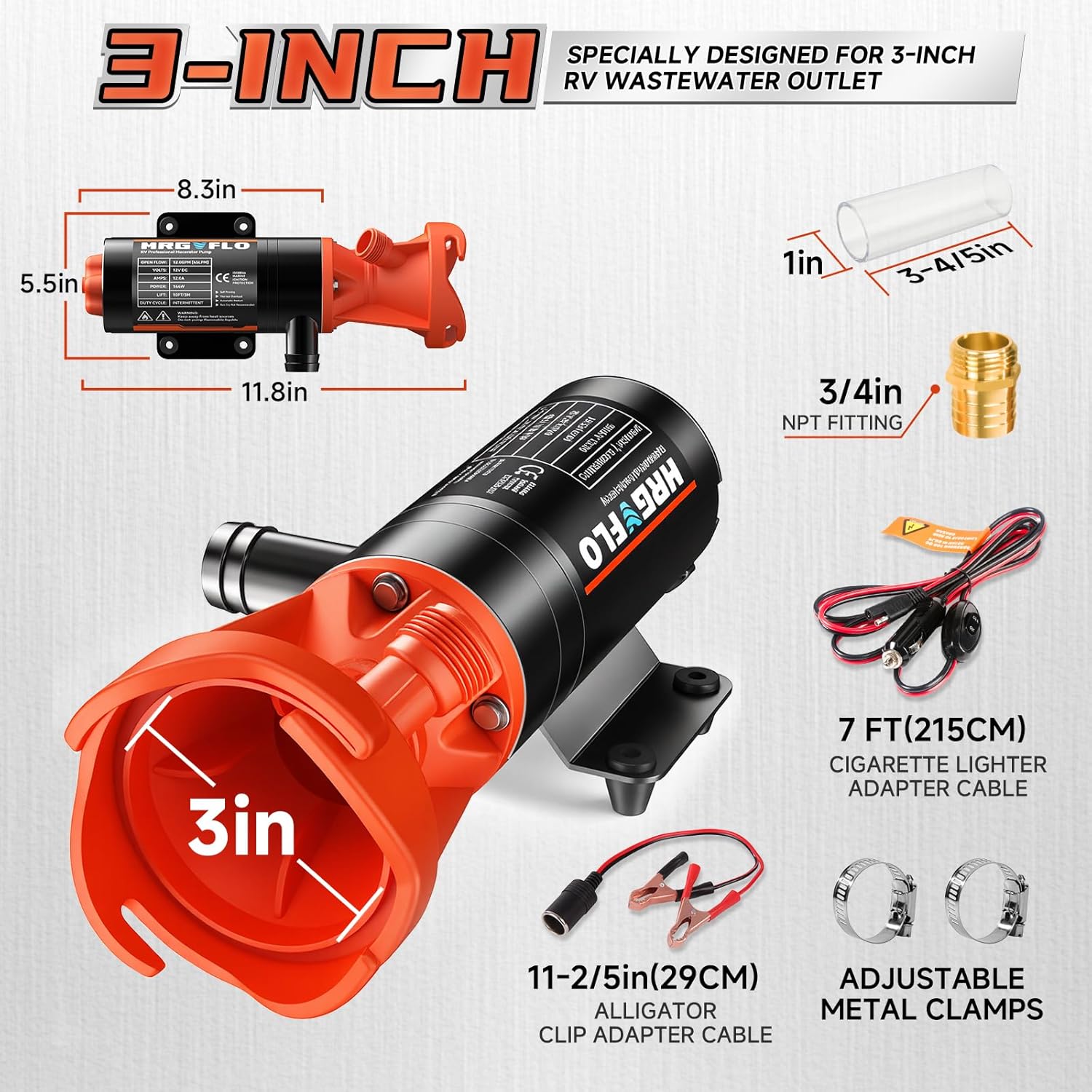 Detalle 2 de MRGVFLO RV Macerator Pump 12V (Portable Waste Pump, 12GPM) for RV, Boat, and Camping