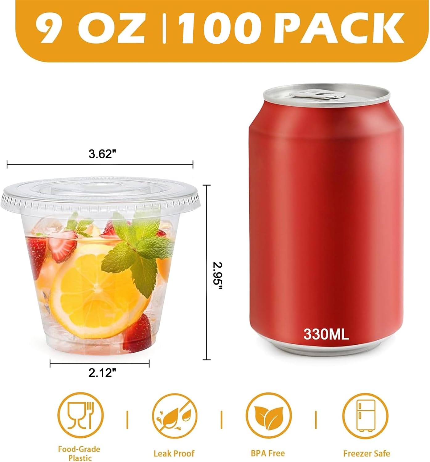 Thumbnail 1 de Lamosi 100 Pack 9 oz Clear Plastic Cups with Lids (Flat, No Hole) – Ideal for Ice Cream, Cold Drinks, Desserts