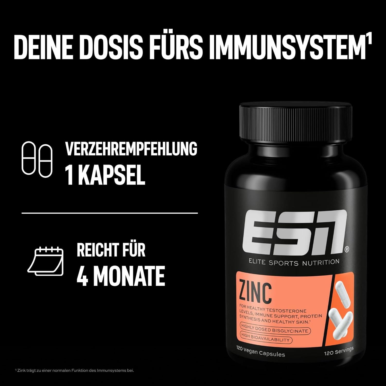 Detalle de ESN Zinc 25 mg Zinkbisglycinat – 120 Kapseln, vegan