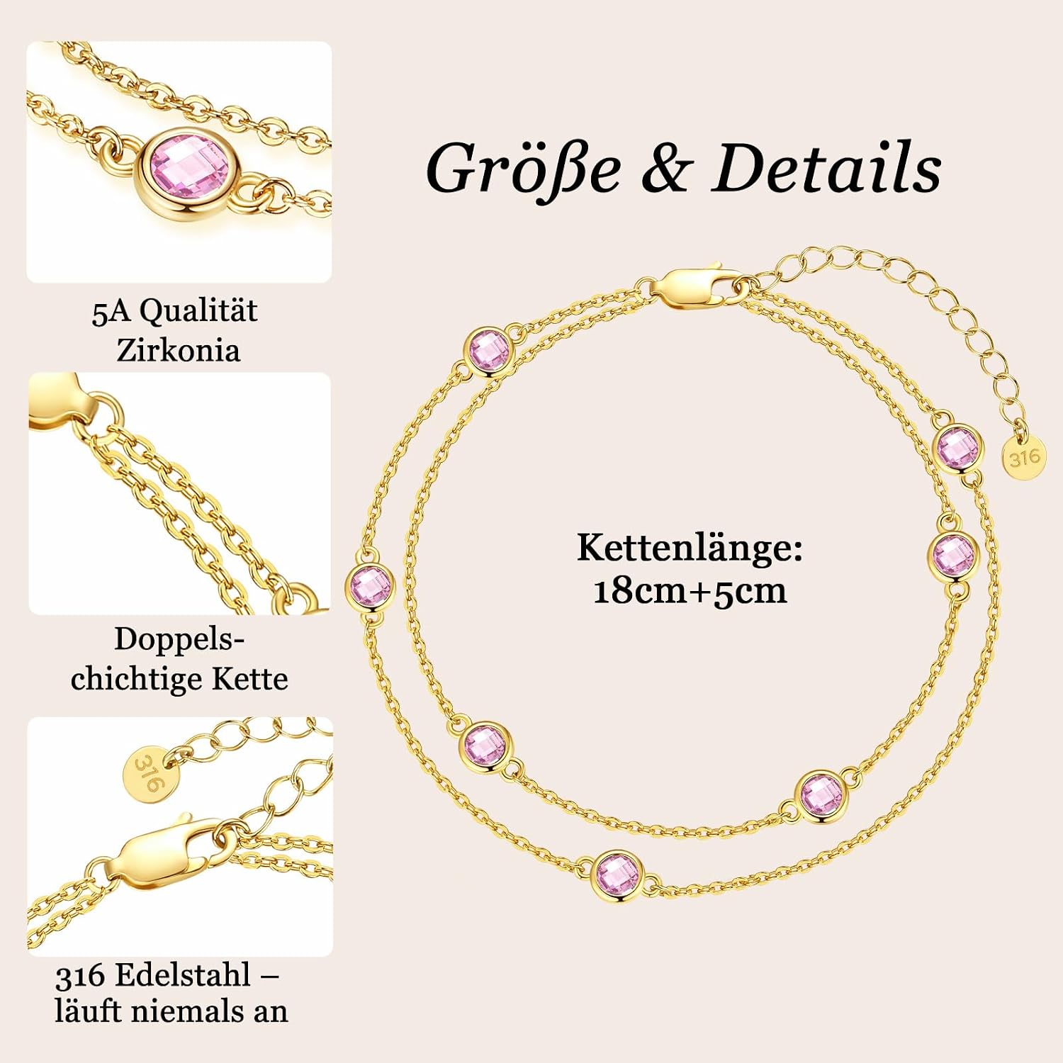 Detalle de Louisa Secret Damen Armband mit Pferdeaugen-Anhänger aus 925 Sterling Silber, Zirkonia, verstellbar