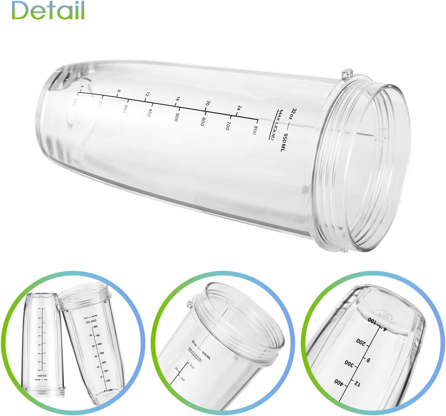 Detalle de Ninja Blender Cups Replacement 24oz (3-Pack) with To-Go Lids for Ninja BN401, BL450 & More