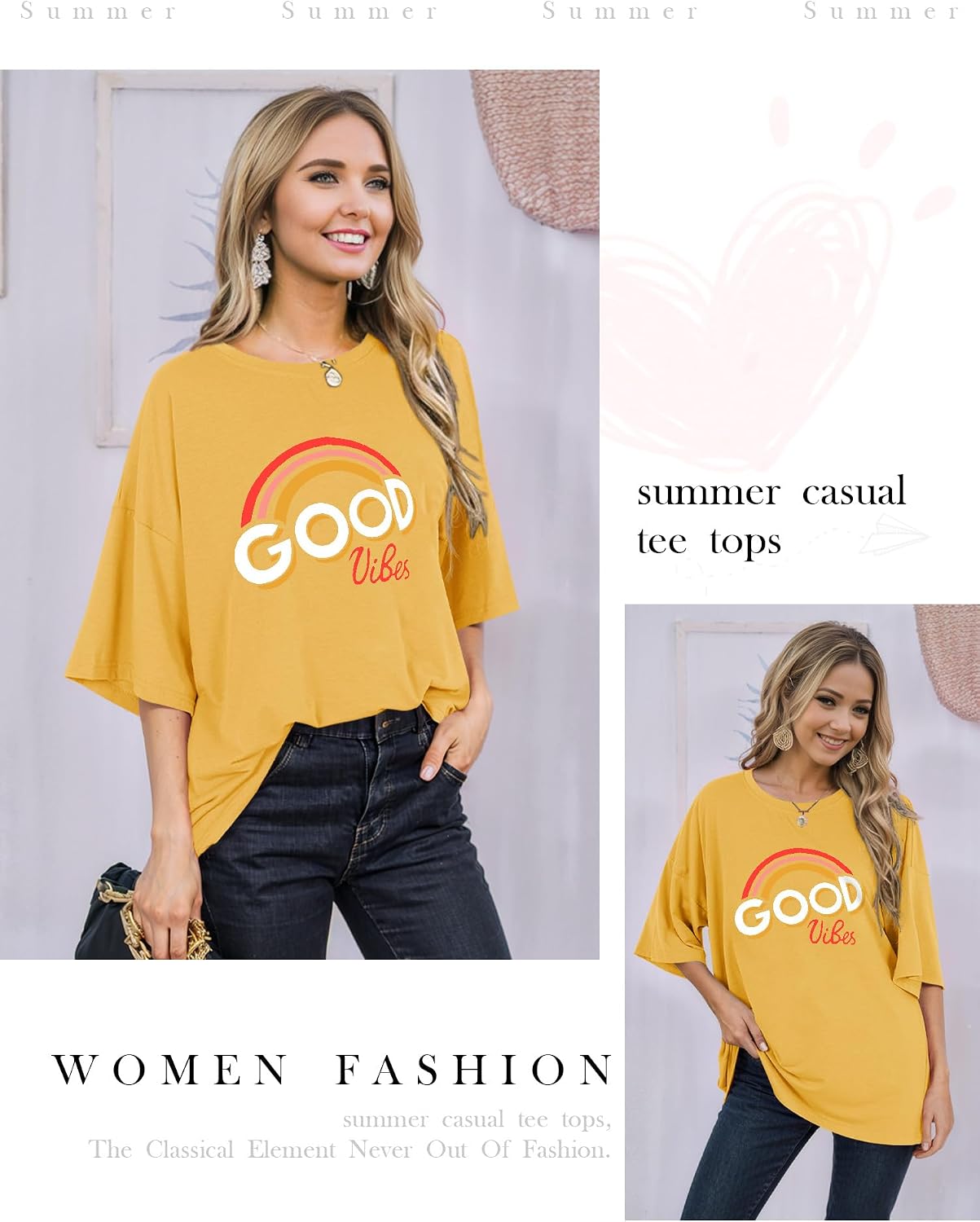 Thumbnail 3 de WIEIYM Oversized T Shirts for Women – Rainbow Good Vibes Graphic Tee