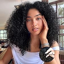 NOSTALGIA Kinky Curly Half Wig 16 Inch Jet Black 1B 🧑🦱