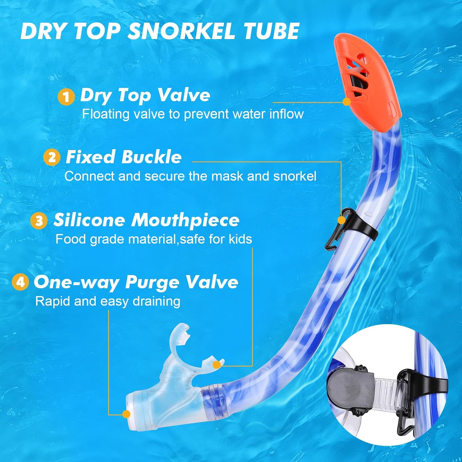 Detalle de KUYOU Kids Snorkel Set Dry Top with 180° Panoramic Mask for Ages 5–12
