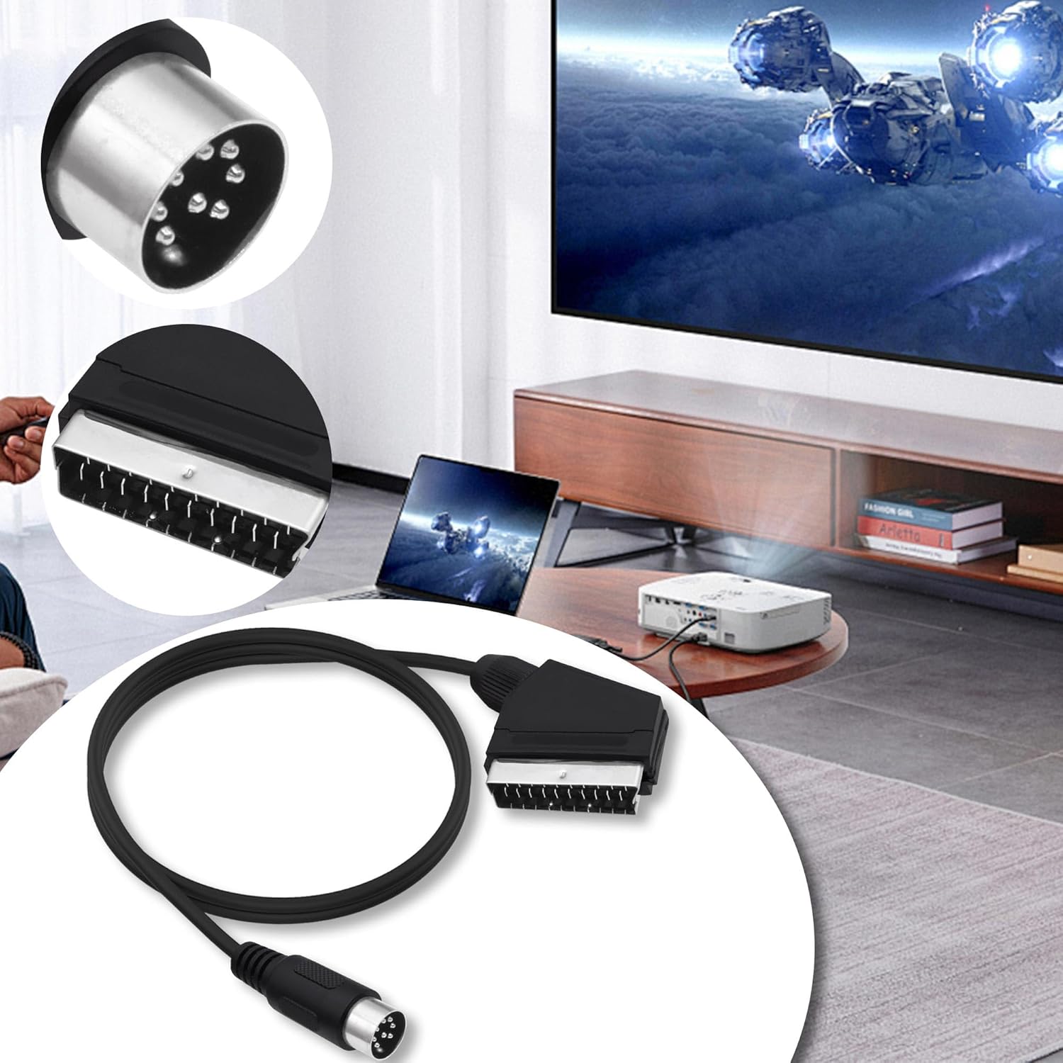 Detalle de YARCHONN 8 Pin DIN to SCART Lead Cable – 1.8M RGB SCART to DIN8 for Retro Consoles