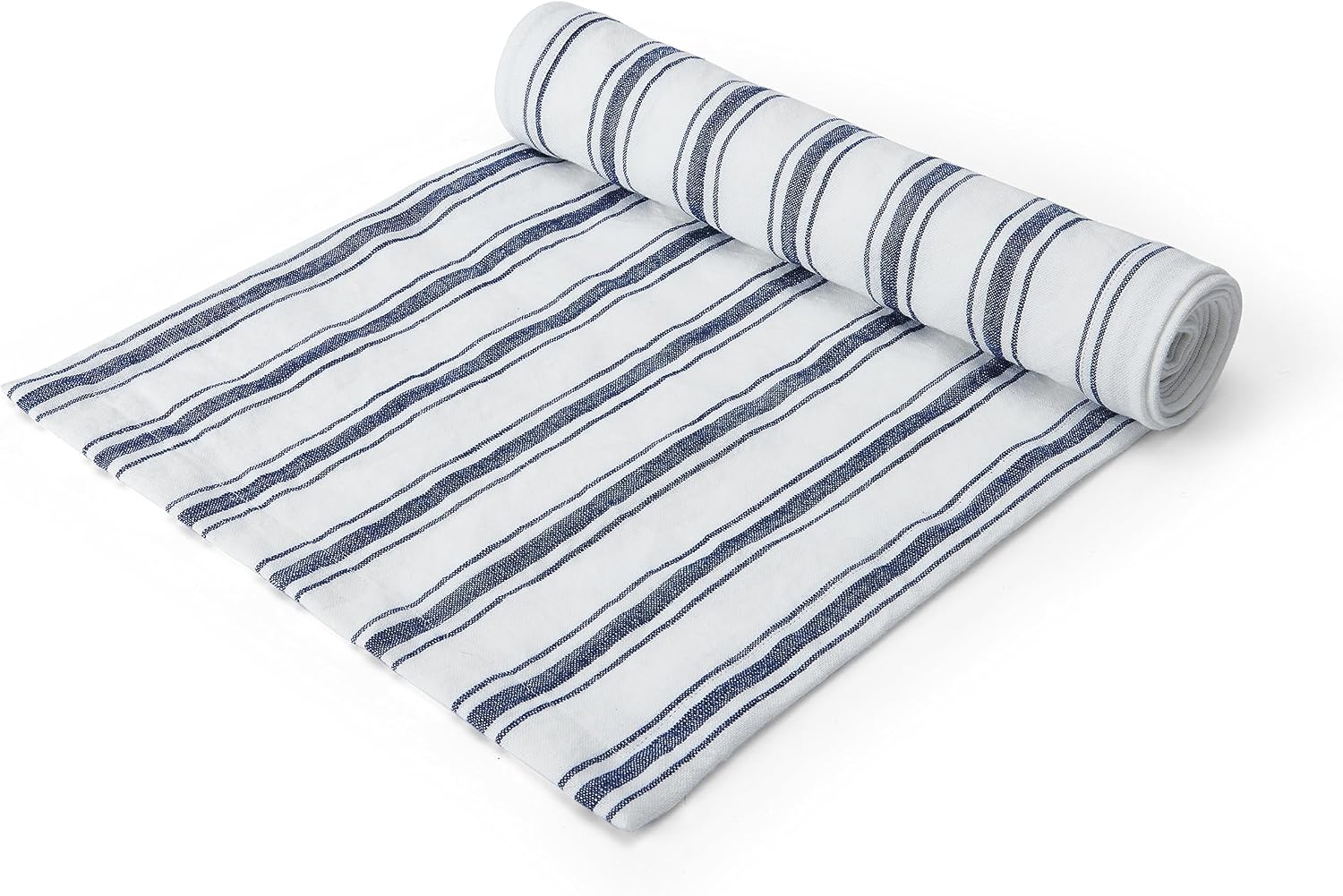 Detalle de Mikasa Cotton and Linen Table Runner, 230 x 34cm, White with Navy Stripe