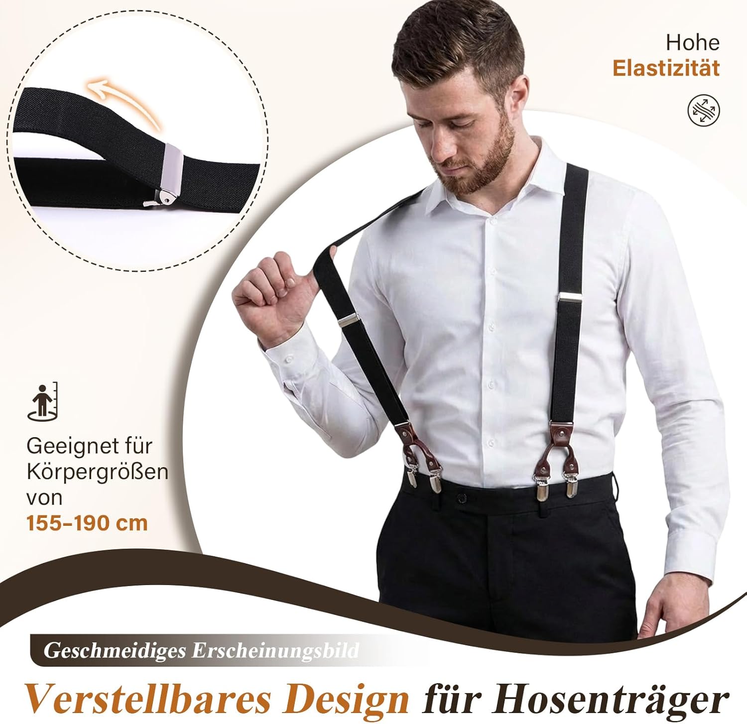 Detalle 2 de KANGDAI Rindsleder Hosenträger für Herren 3,5 cm Breite