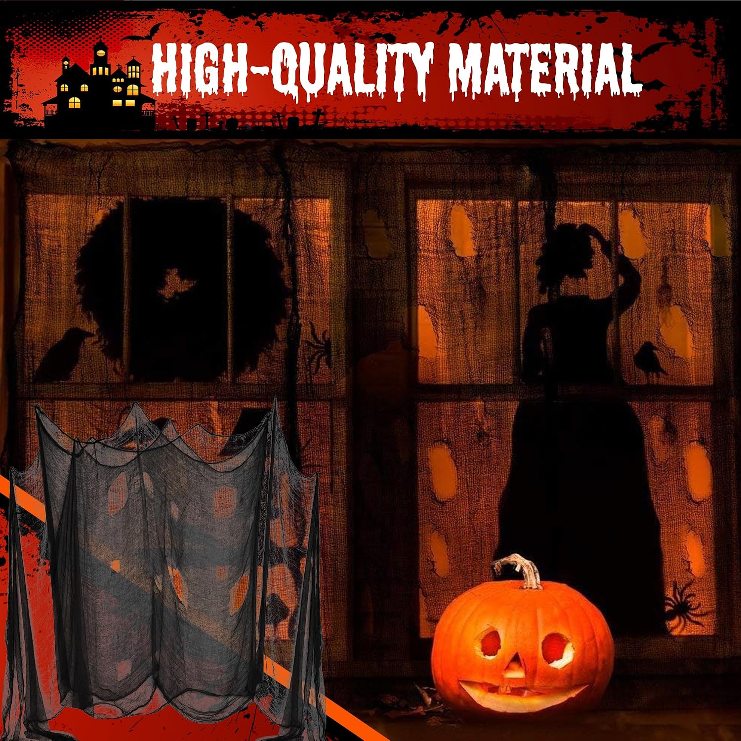 Detalle 2 de DealKits Halloween-decoratiestof in zwart katoen voor ramen en deuren