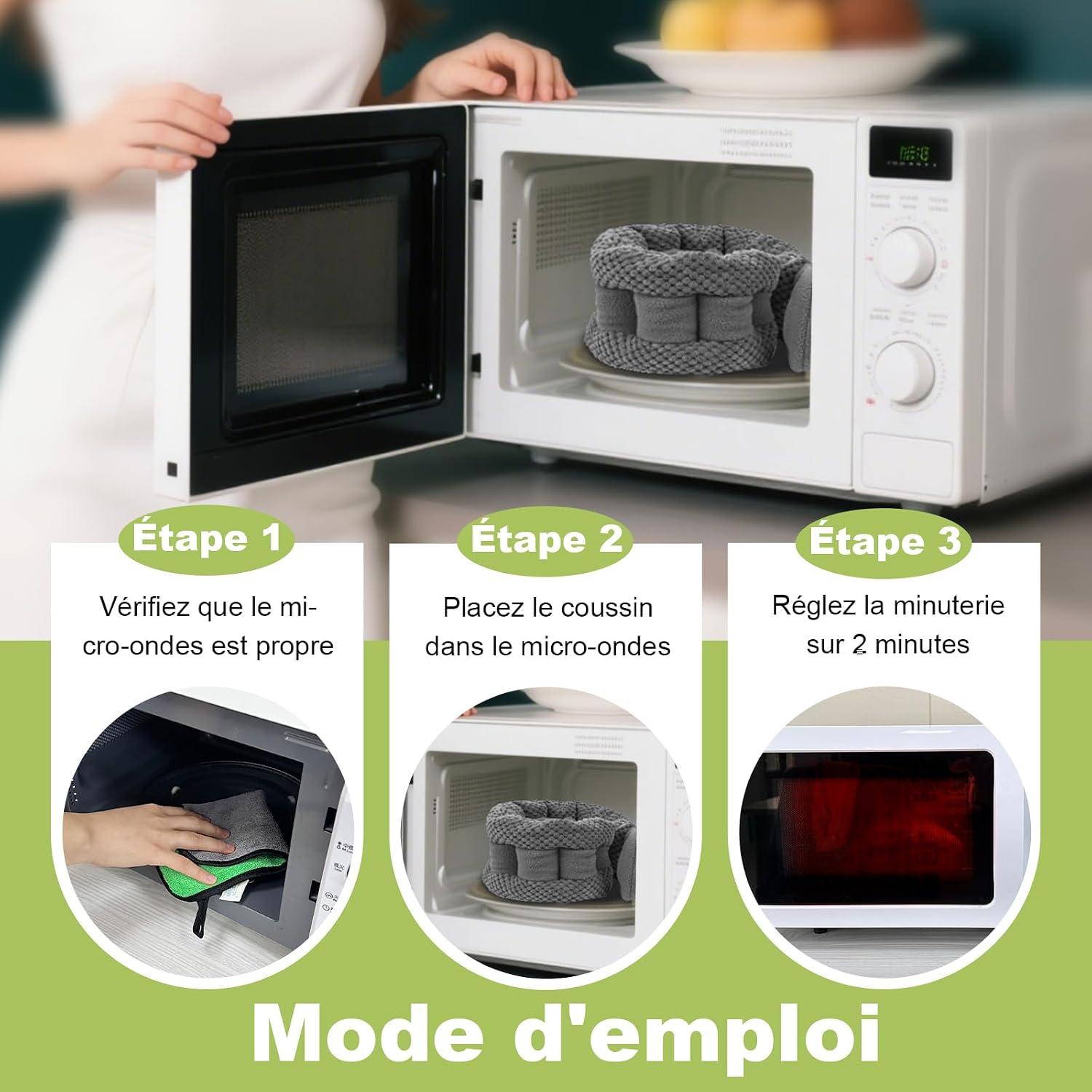 Detalle 2 de uncn Coussin chauffant cervical longue bouillotte micro-ondes pour nuque, épaules et dos