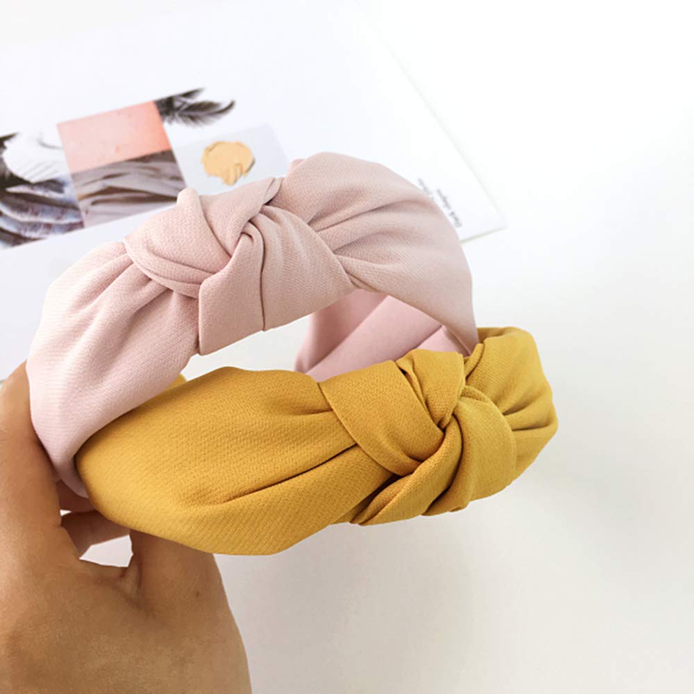 Detalle de Knotted Wide Pink Headband for Women, Stretchy Fabric Hair Accessory