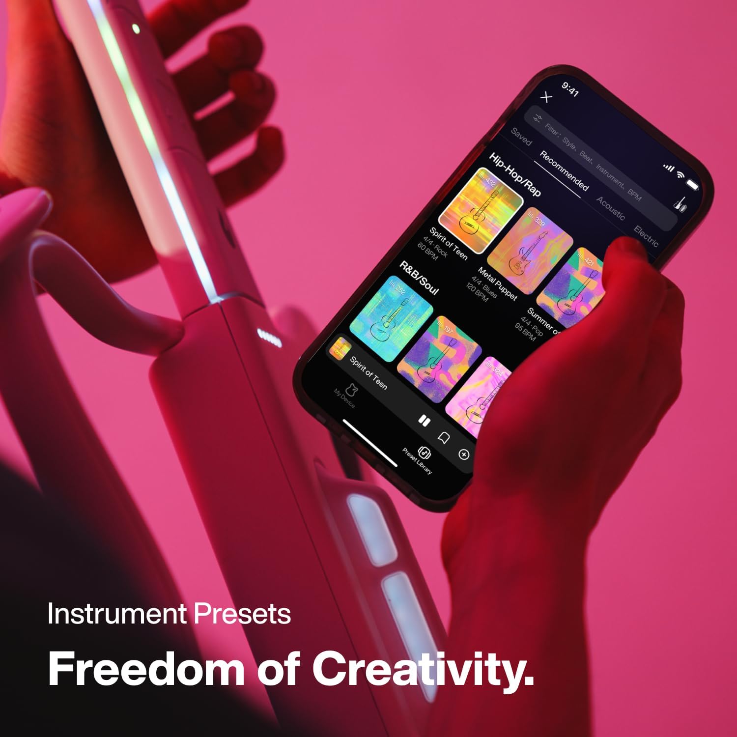 Thumbnail 4 de LAVA GENIE Stringless Smart Guitar (Black) with onboard speaker, foldable design and LAVA+ app